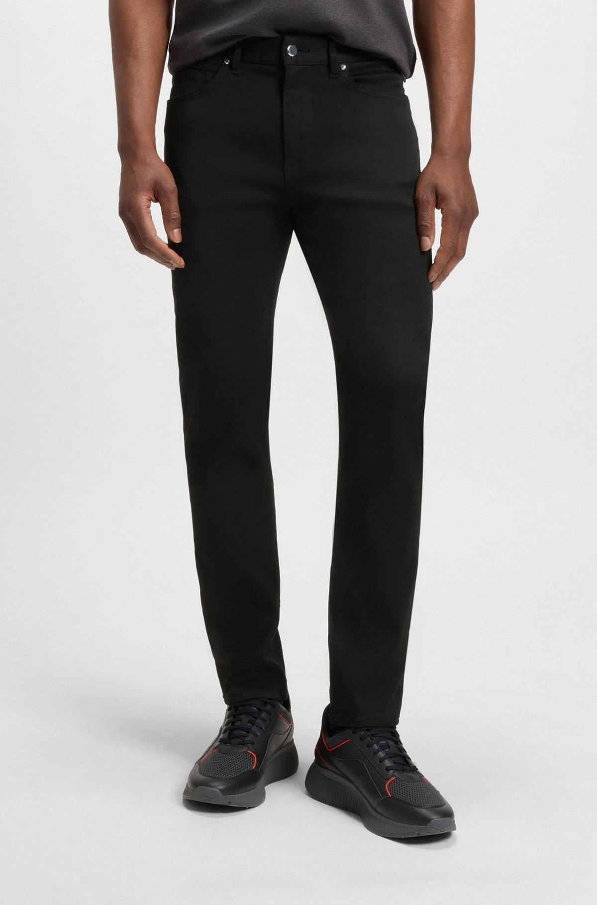 PORSCHE X BOSS TAPERED-FIT JEANS IN BLACK STRETCH DENIM - 2
