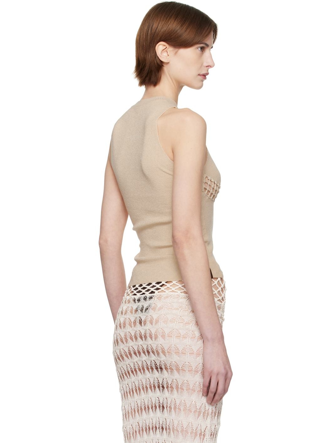 Beige Curved Accent Tank Top - 3