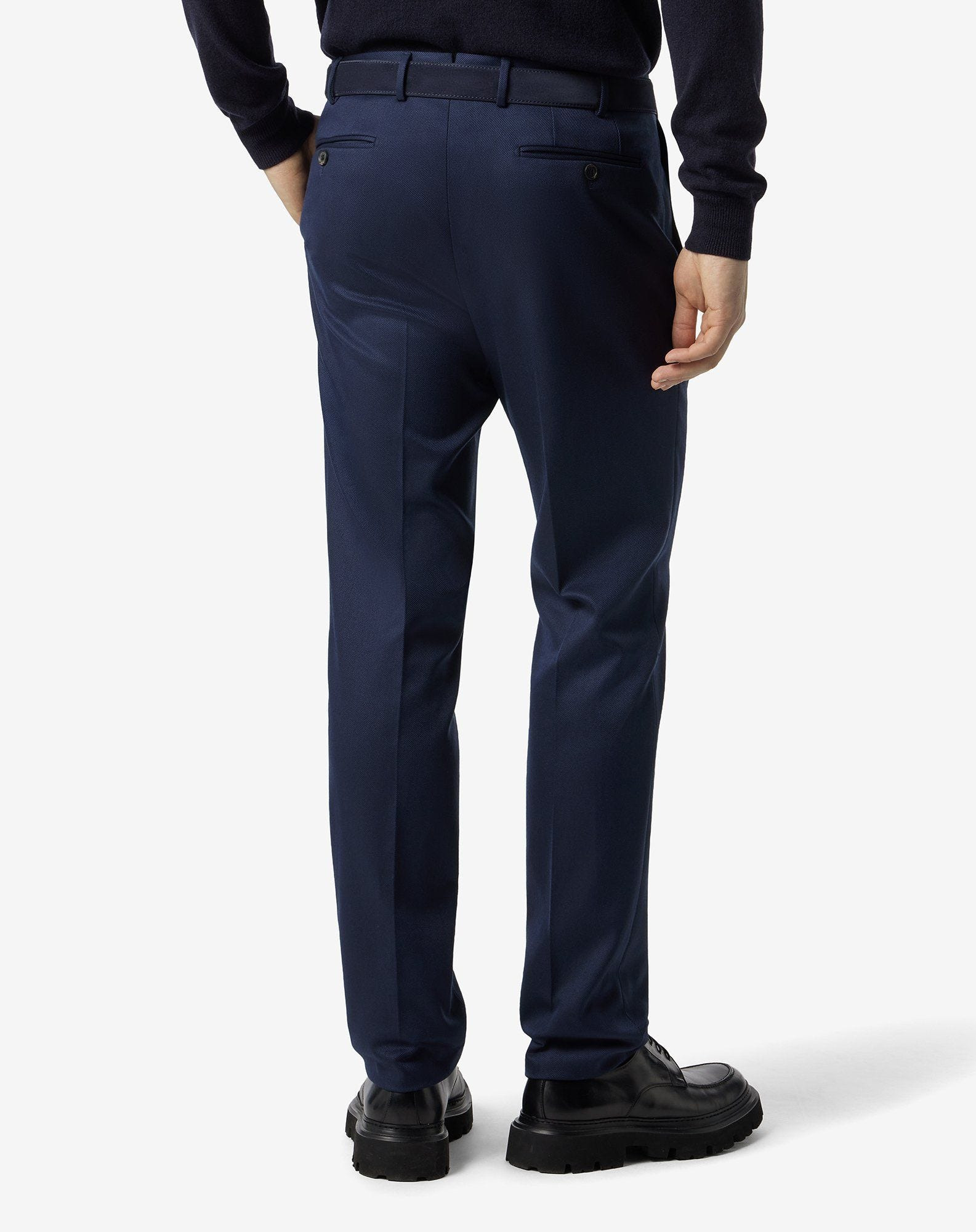 Blue wool and stretch cotton trousers - 4