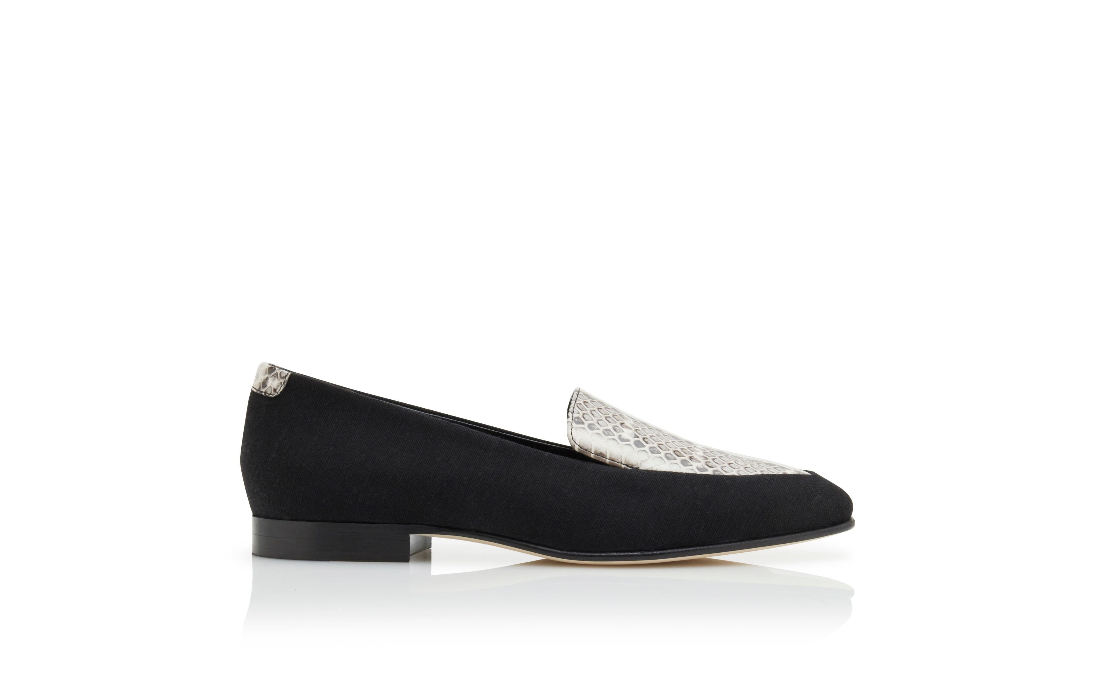 Black Linen and Snakeskin Loafers - 1