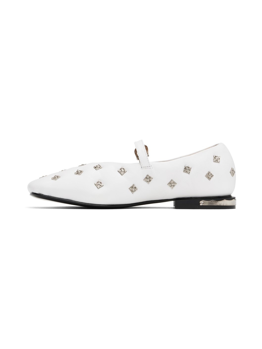 White Soft Leather Mary Jane Ballerina Flats - 3
