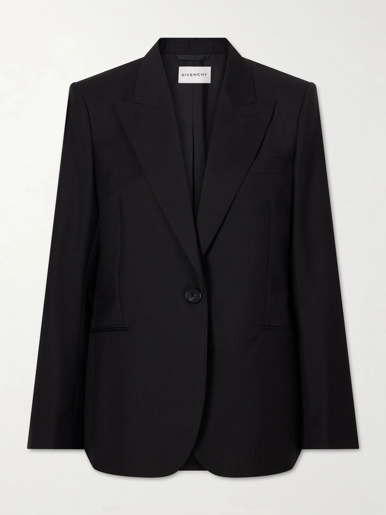Pinstriped Wool Blazer - 1