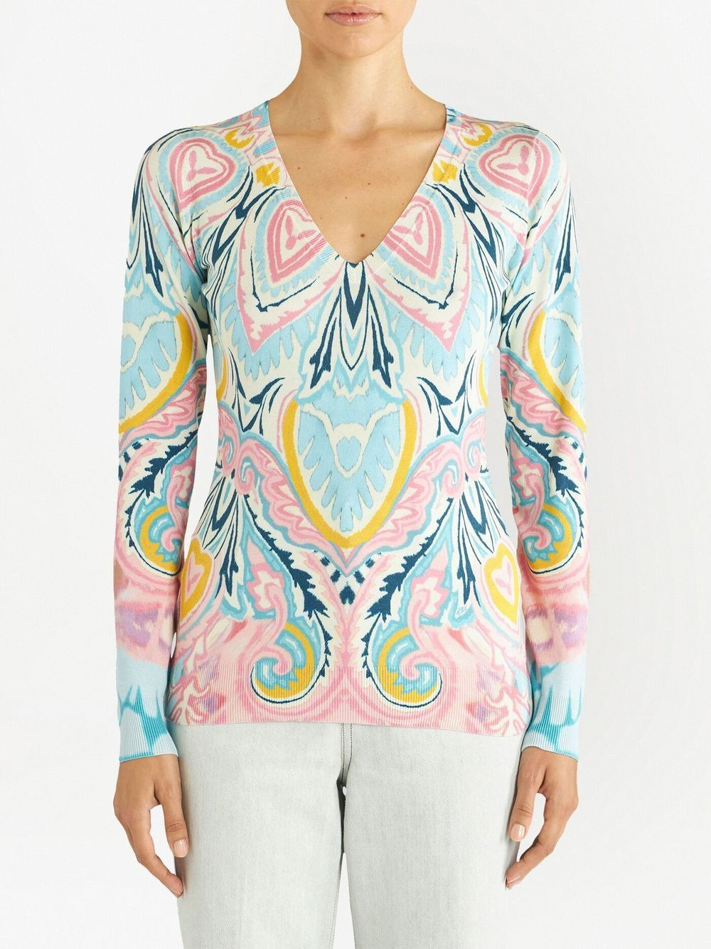 graphic-print V-neck jumper - 2