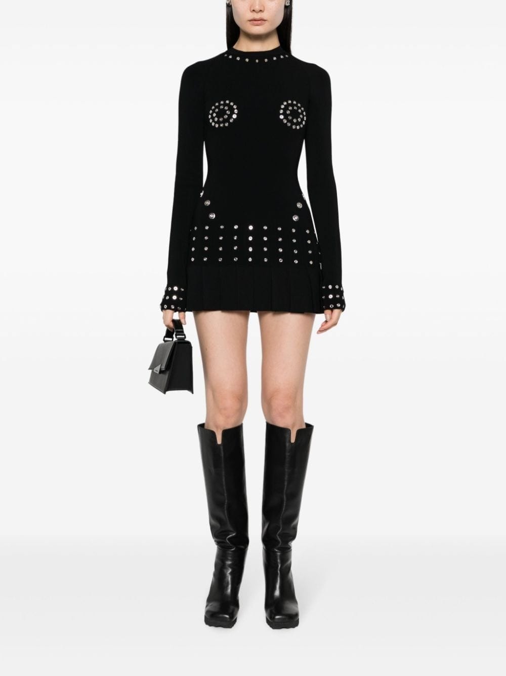 eyelet-embellished pleated minidress - 2