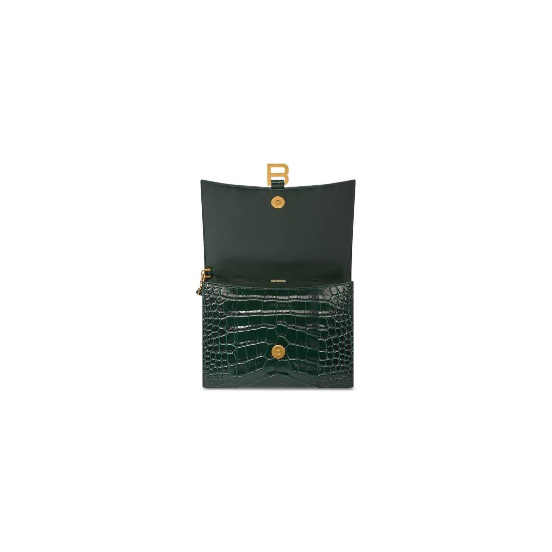 Women's Hourglass Gusset Pouch Crocodile Embossed  in Forest Green - 5