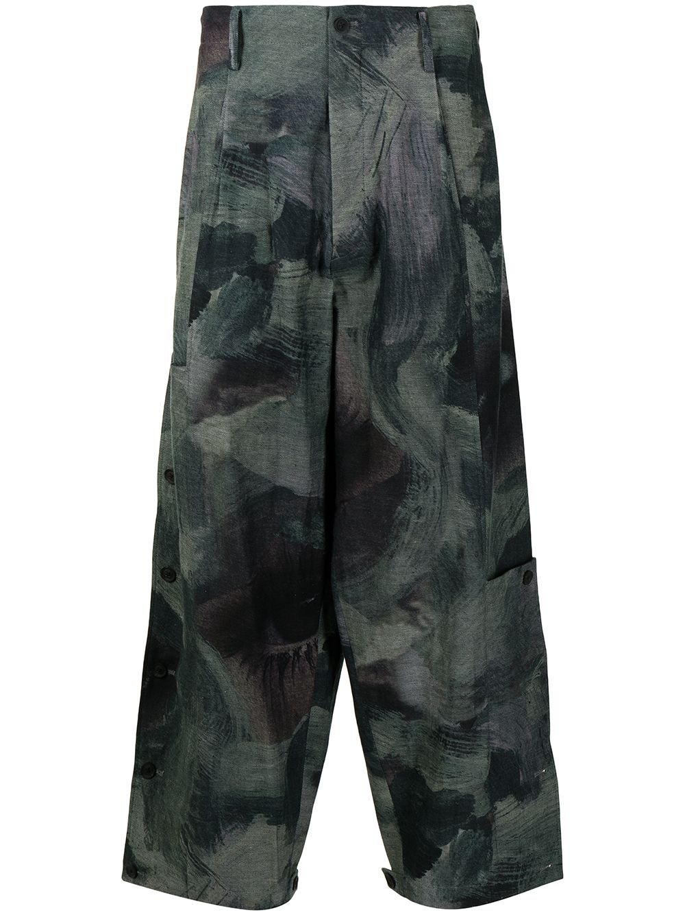 painterly-print drop-crotch trousers - 1