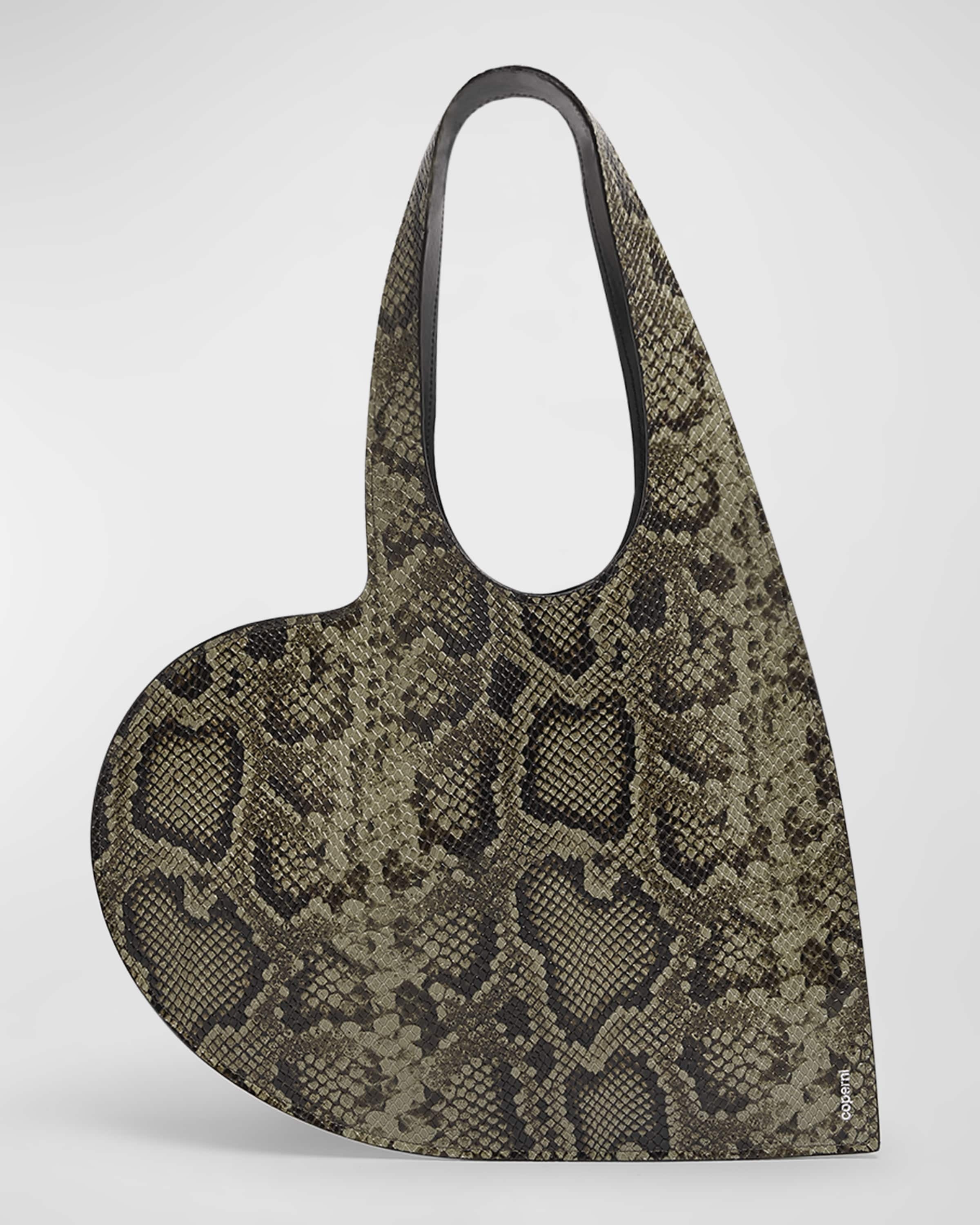 Python-Print Mini Heart Leather Tote Bag - 1