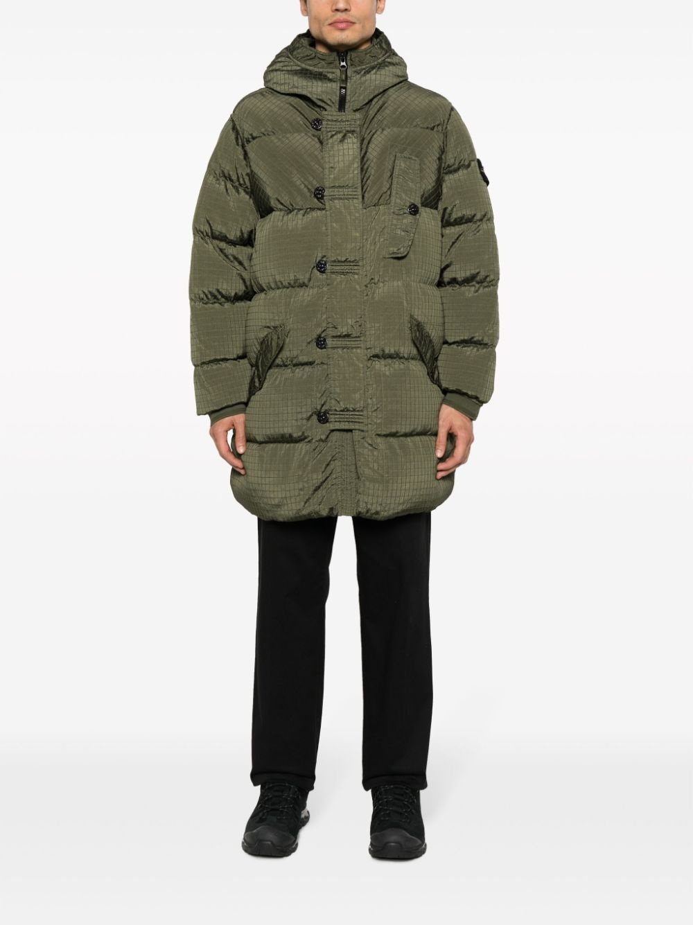 Compass-patch hooded down jacket - 2