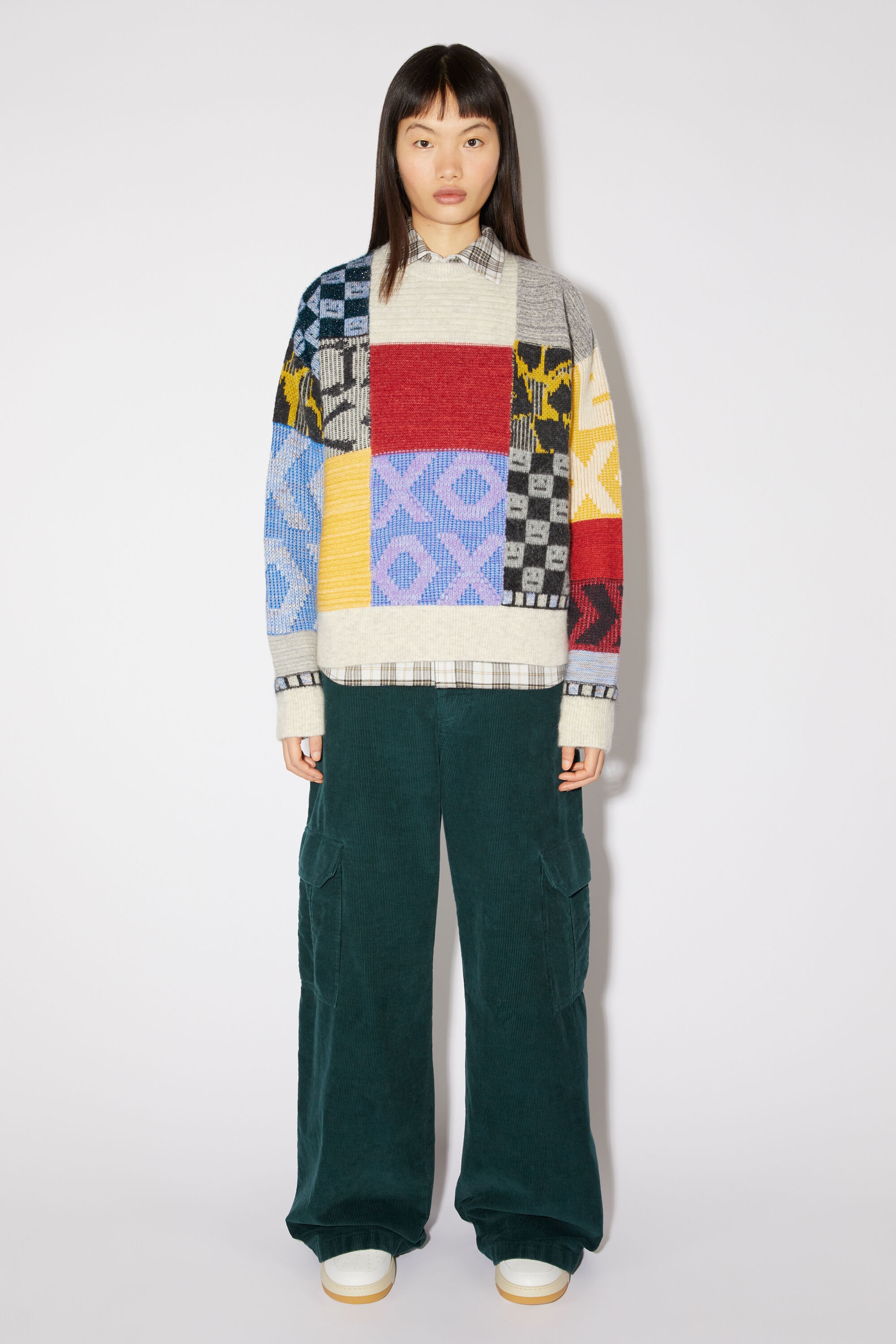 Patchwork crew neck jumper - Cornflower blue/multi - 2