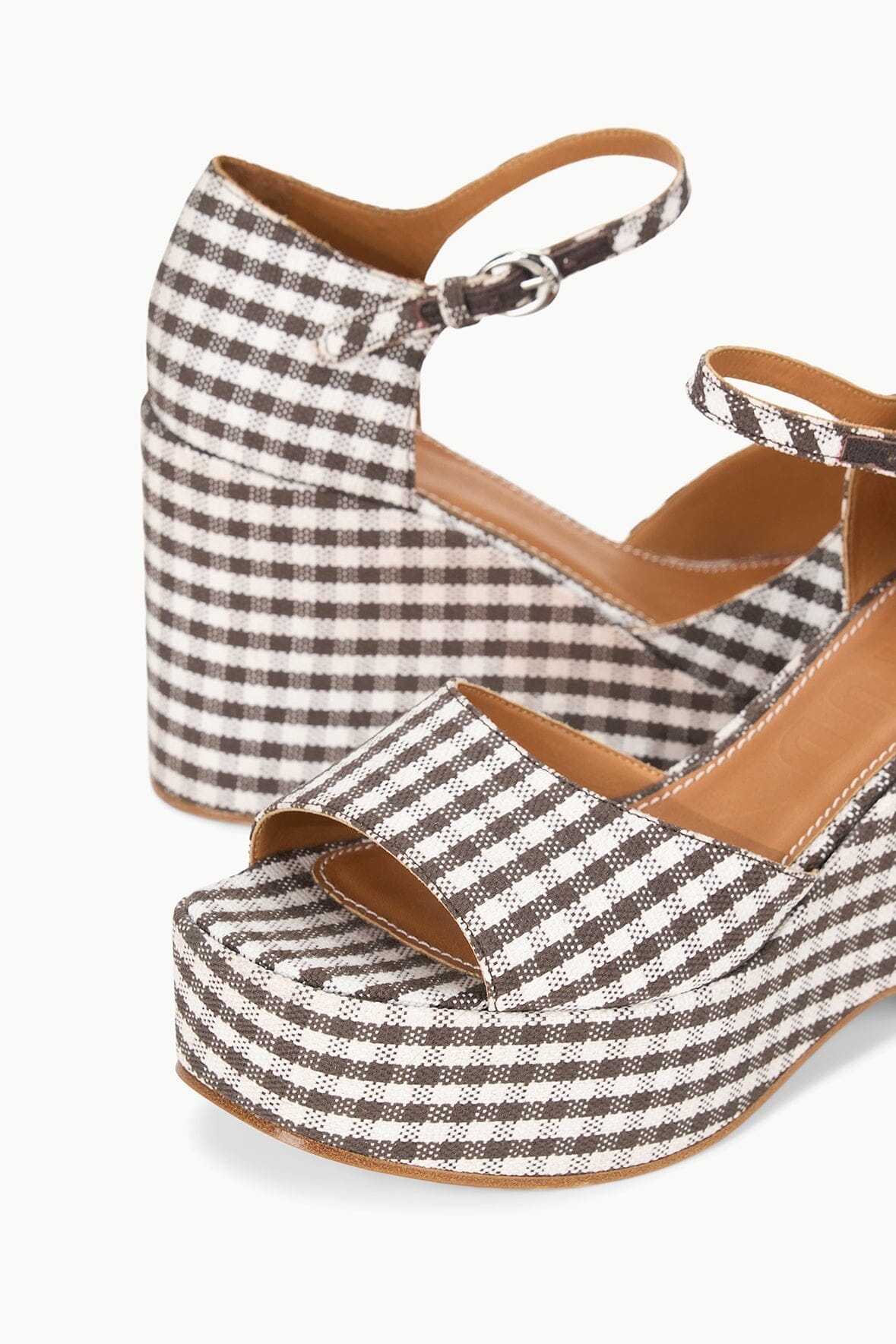 STAUD STELLA PLATFORM SANDAL DARK CHOCOLATE MICRO CHECK - 8