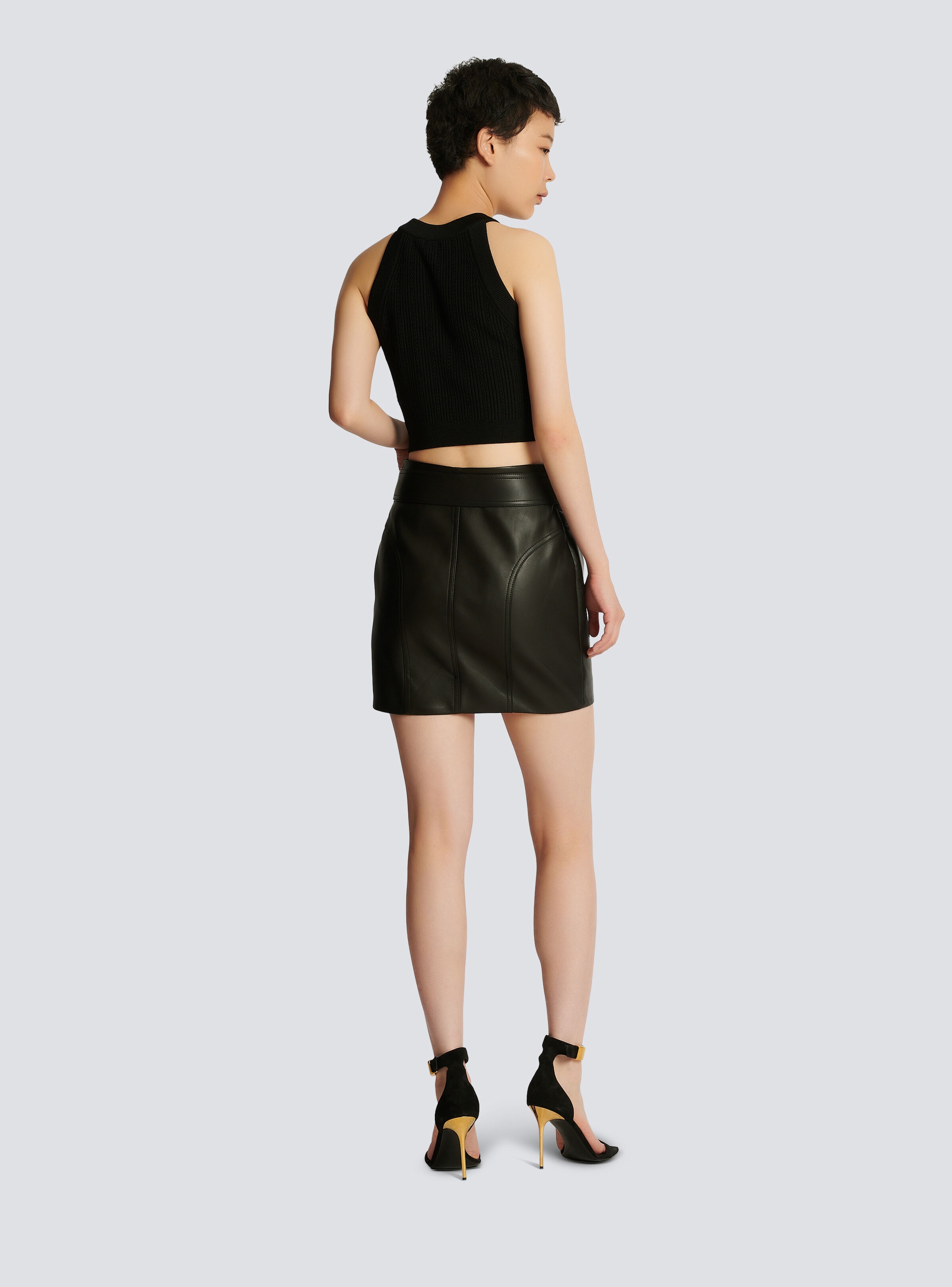 Short quilted leather skirt - 5