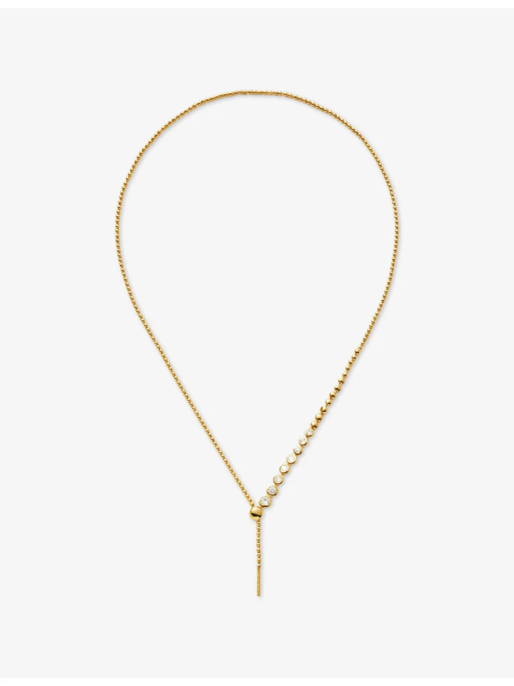 Beaded Stone Slider 18ct Yellow Gold Vermeil And Cubic Zirconia Lariat Necklace - 1