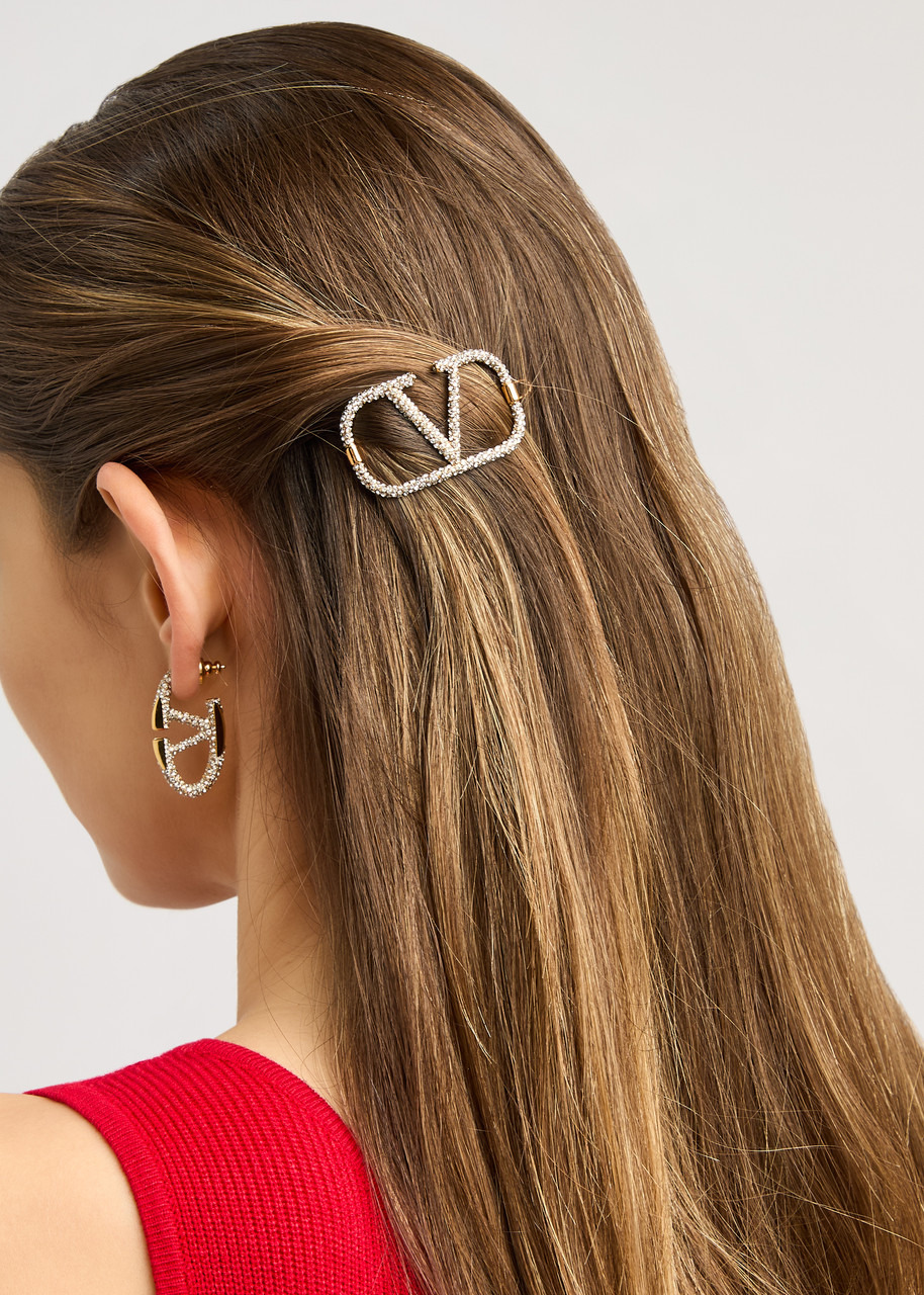 VLogo crystal-embellished hair clip - 2
