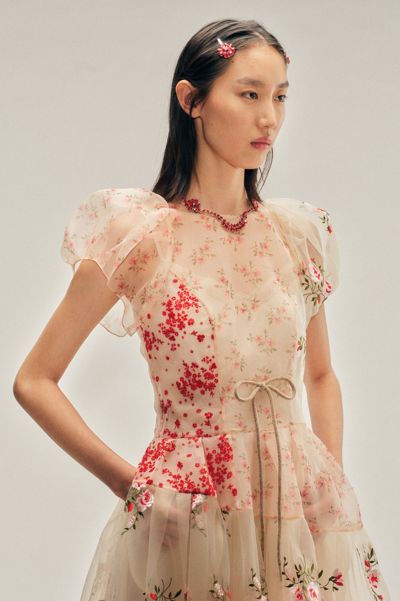 Sheer Puff Sleeve Patchwork Flounce Dress 4