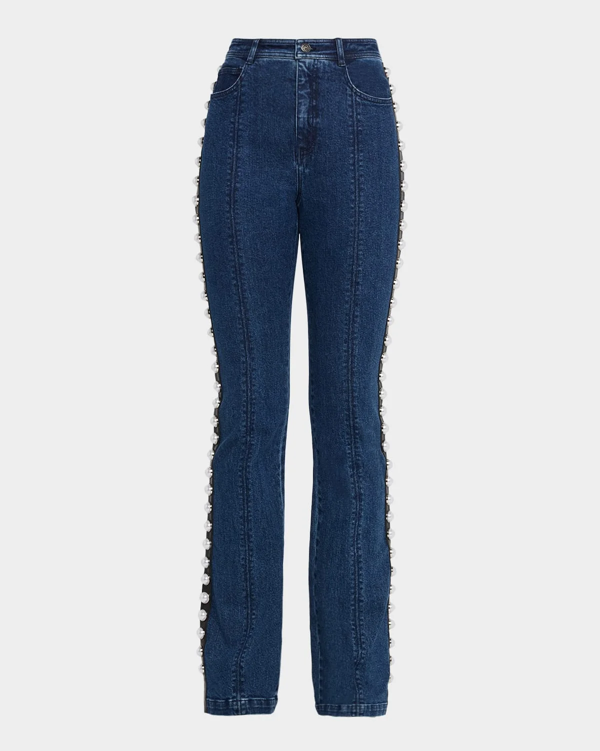 Pearl-Embellished Slim Flare Jeans - 1