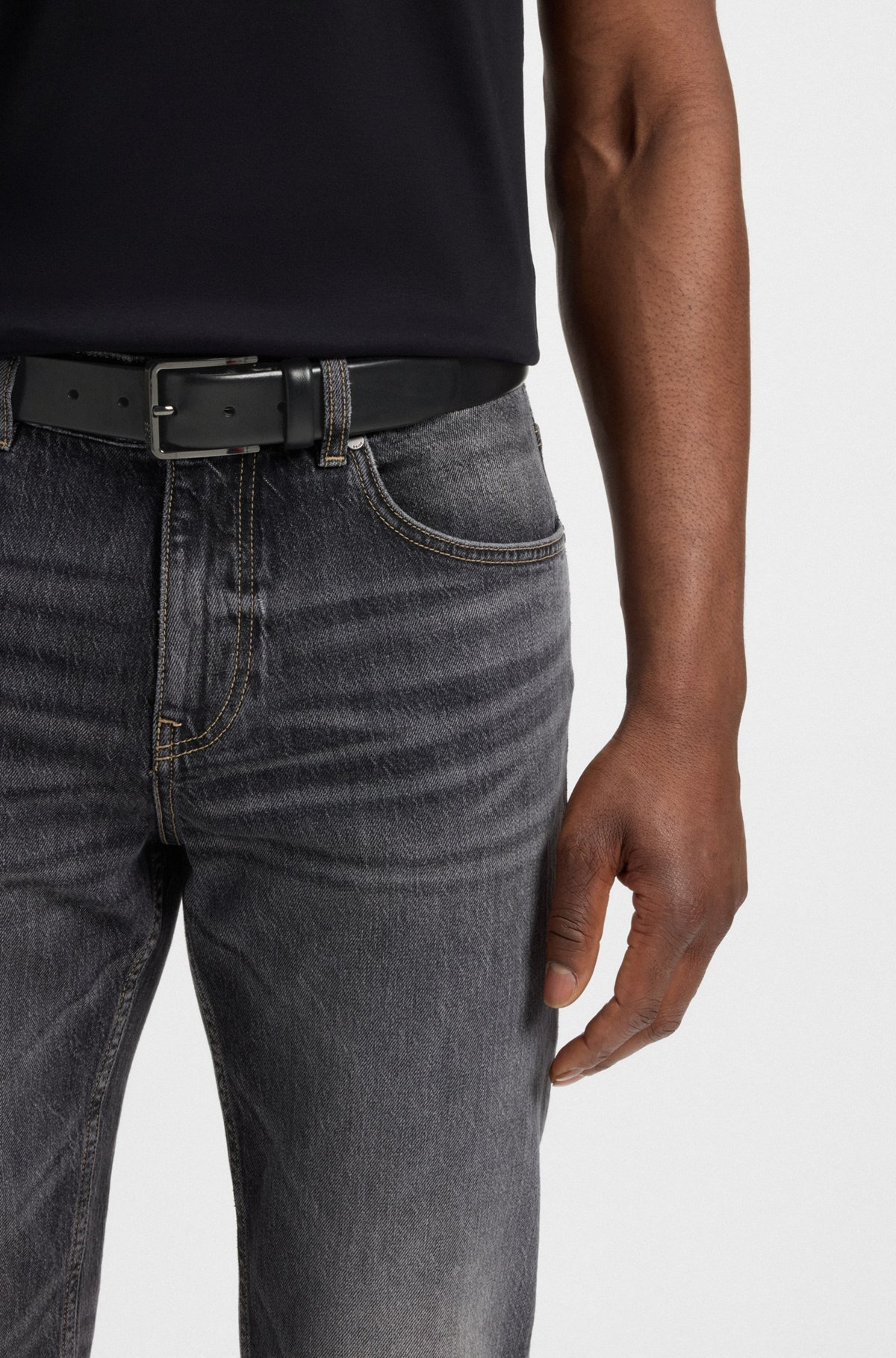 ITALIAN-LEATHER BELT WITH POLISHED GUNMETAL BUCKLE - 2
