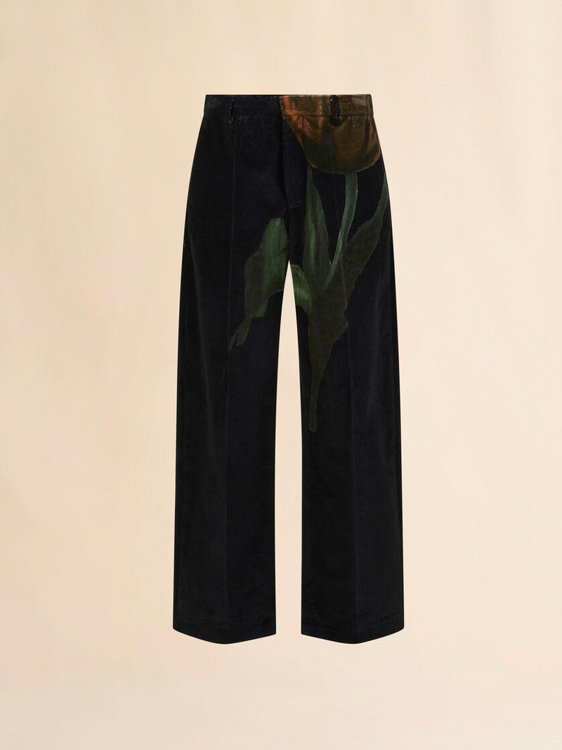BLACK VELVET TROUSERS WITH TULIP PRINT 1