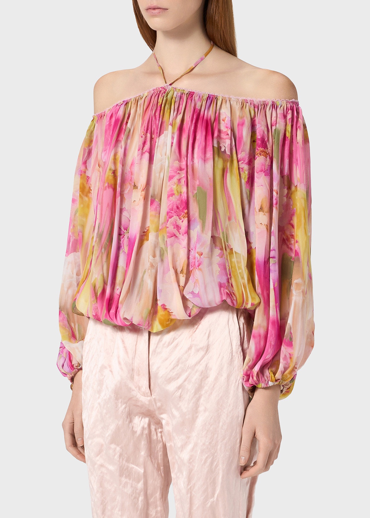 FLORAL PRINT GEORGETTE BLOUSE - 5