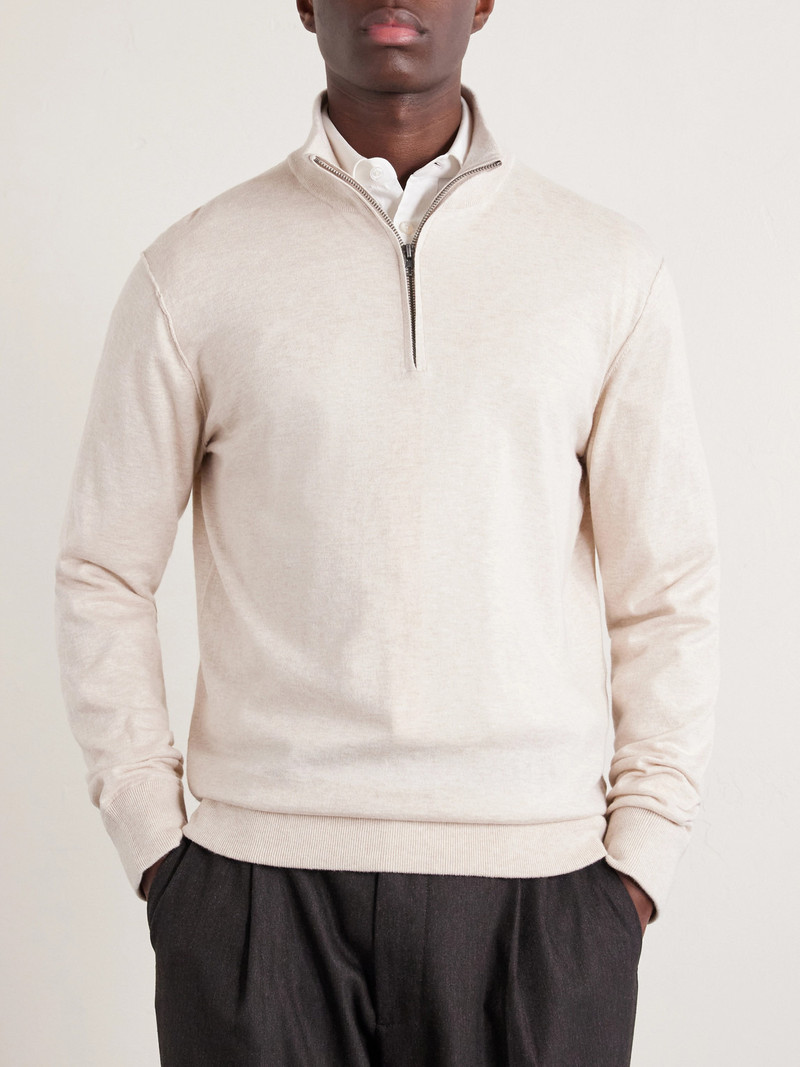 Cotton and Cashmere-Blend Half-Zip Sweater 3