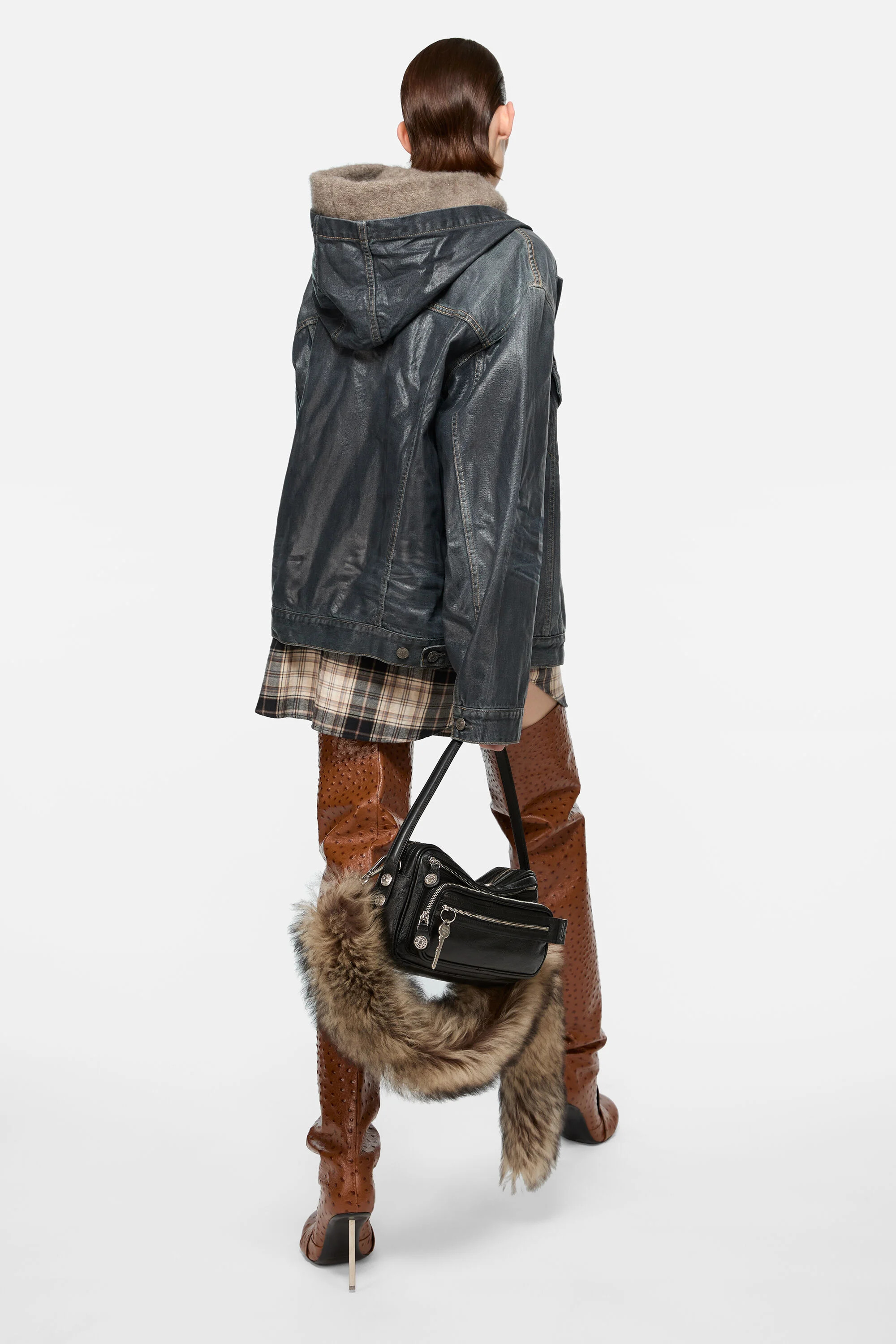 Denim jacket with hood - Black - 3