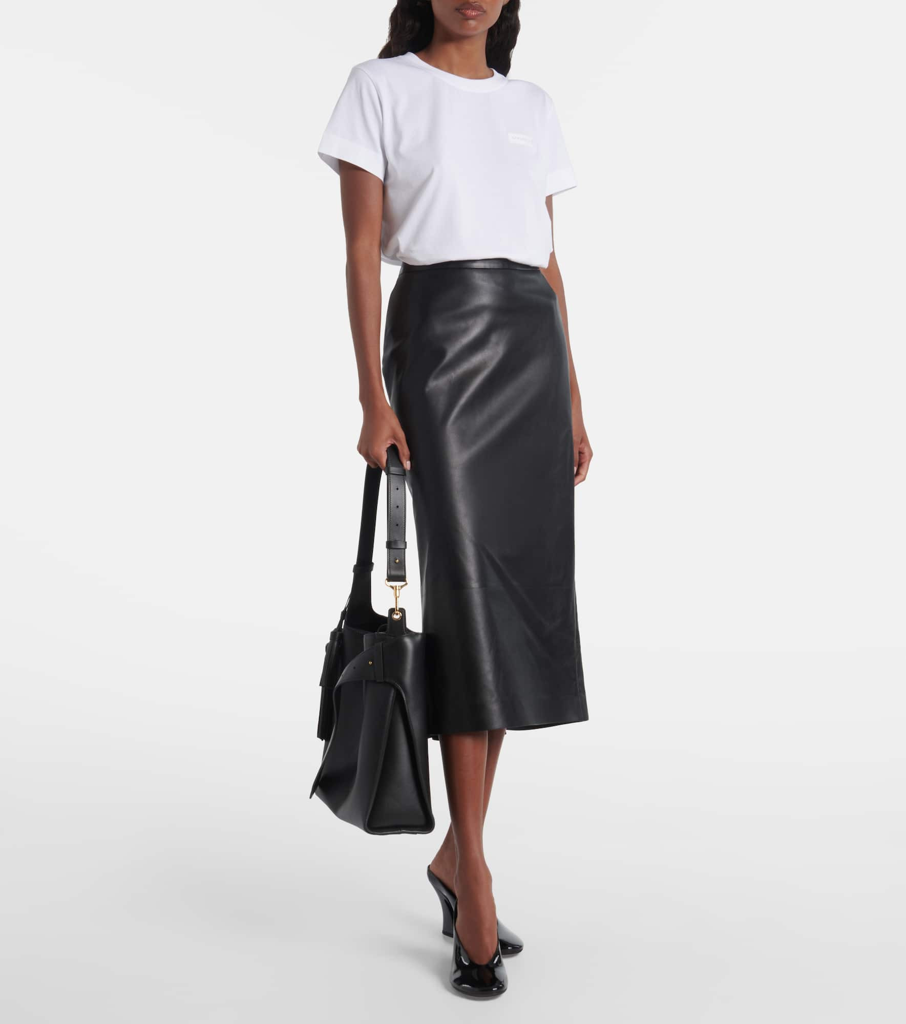High-rise leather pencil skirt - 2