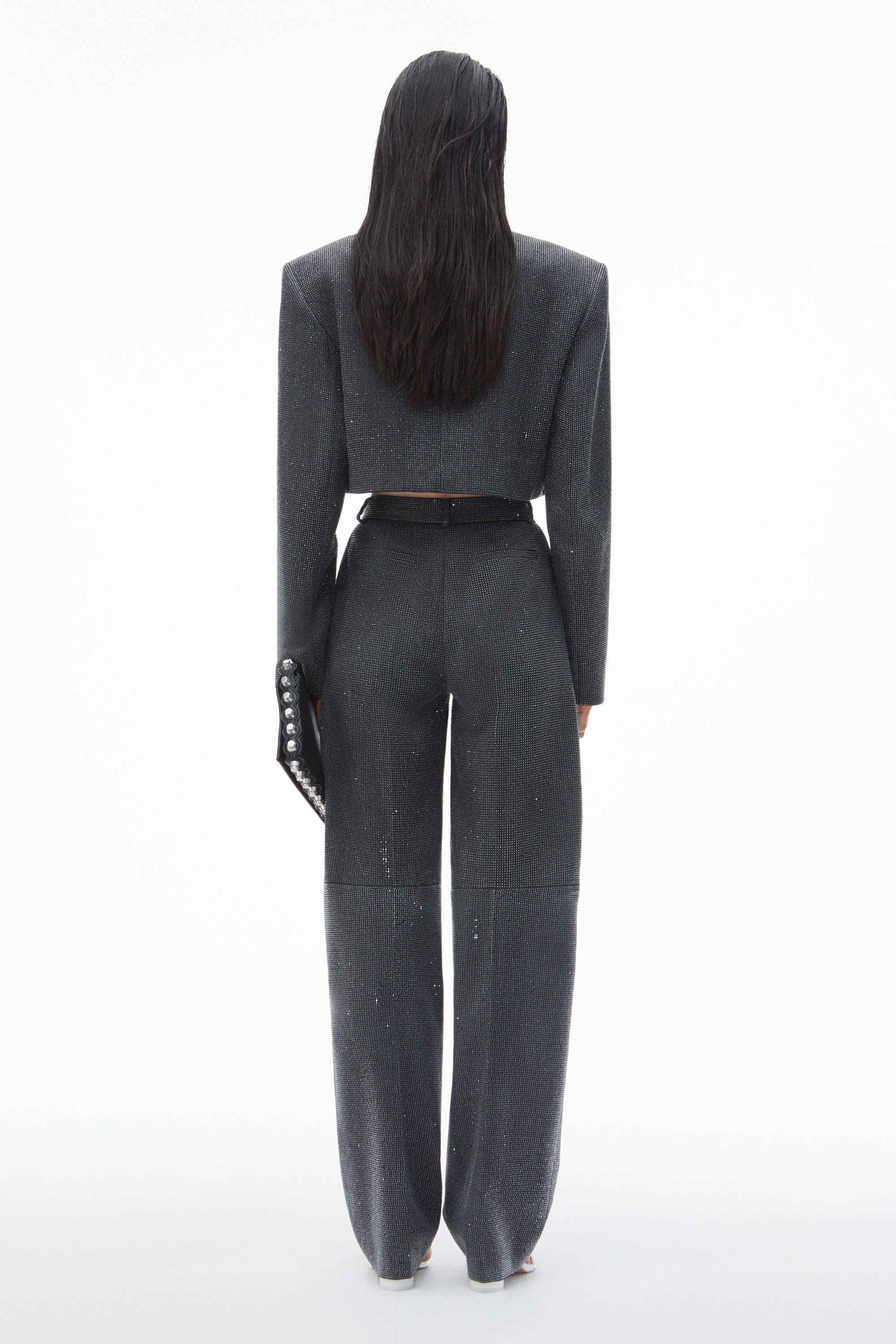 High Waist Pant in Wool Twill with Clear Bead Hotfix - 5
