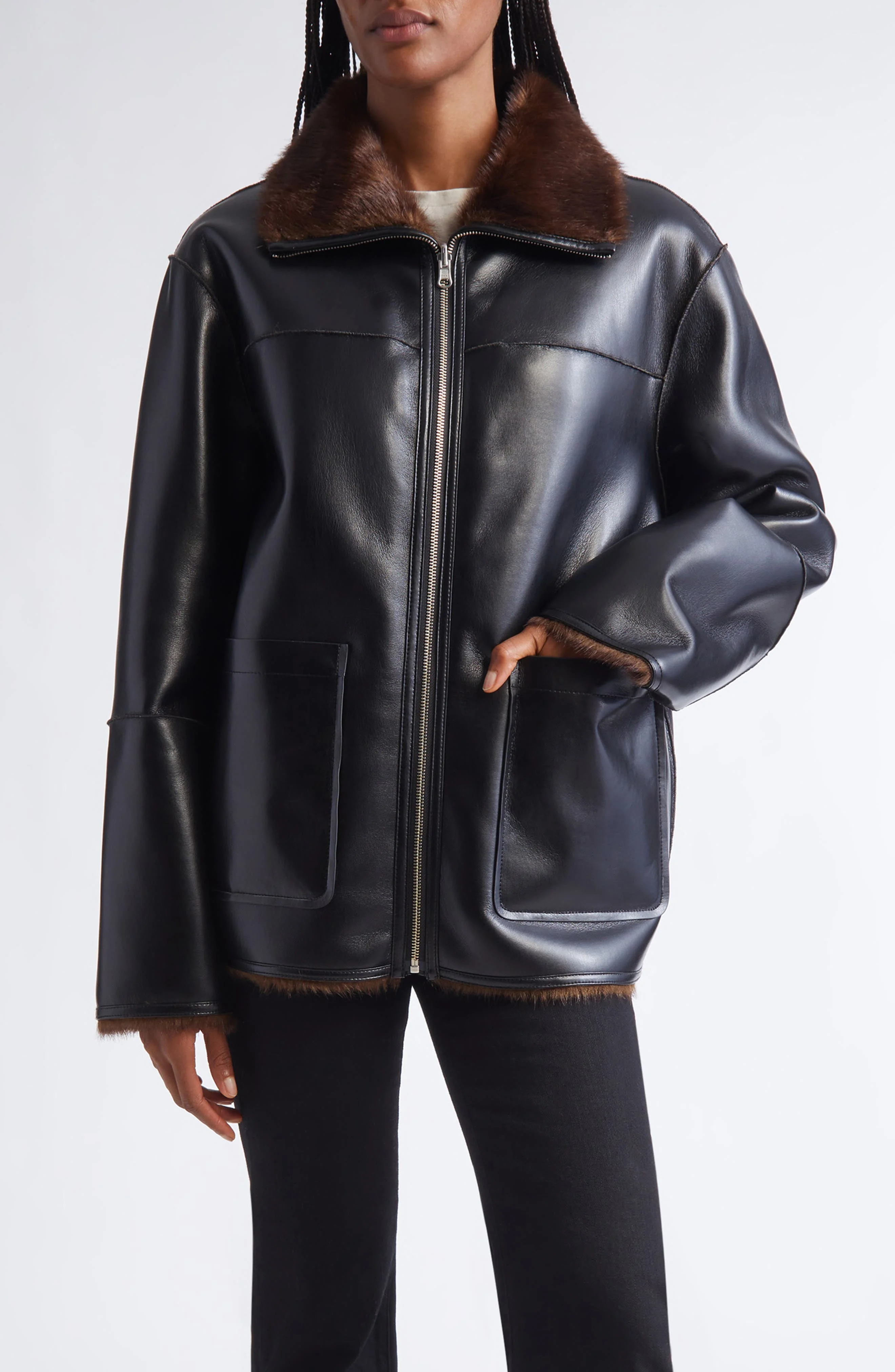 Stand Studio Brella Reversible Faux Leather Jacket in Black/Brown at Nordstrom - 1