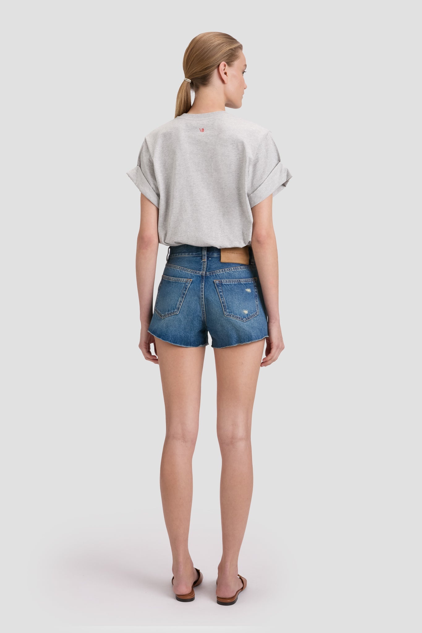 Distressed Shorts In Mid Blue Wash - 5