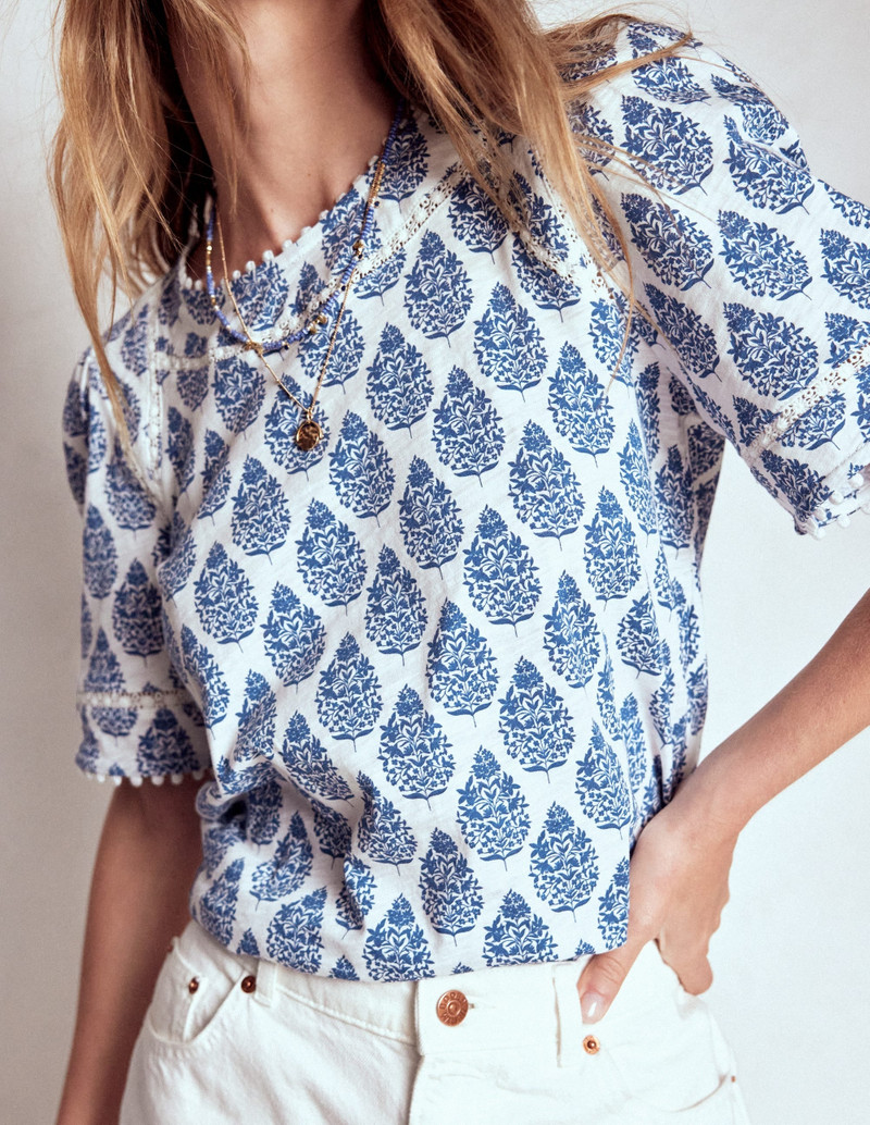 Mila Lace Trim Top-Denim Blue, Wildflower Bouquet 4