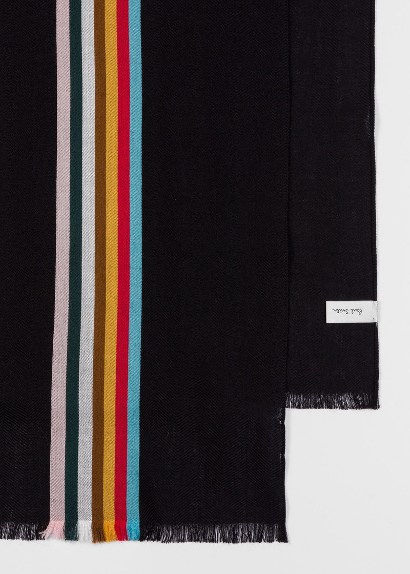 Black Wool-Blend Central Multi Stripe Scarf 4