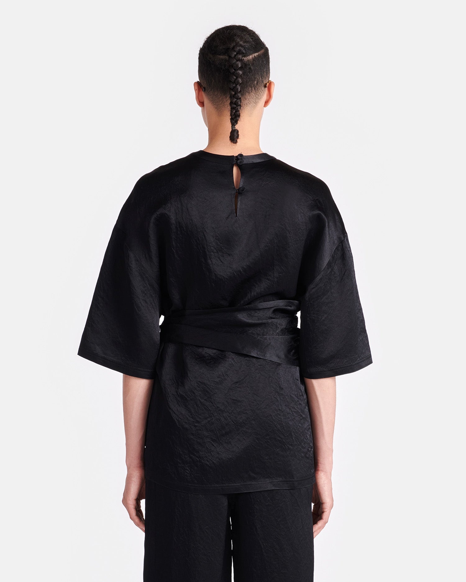 Belted Crinkled-Satin Top - 3