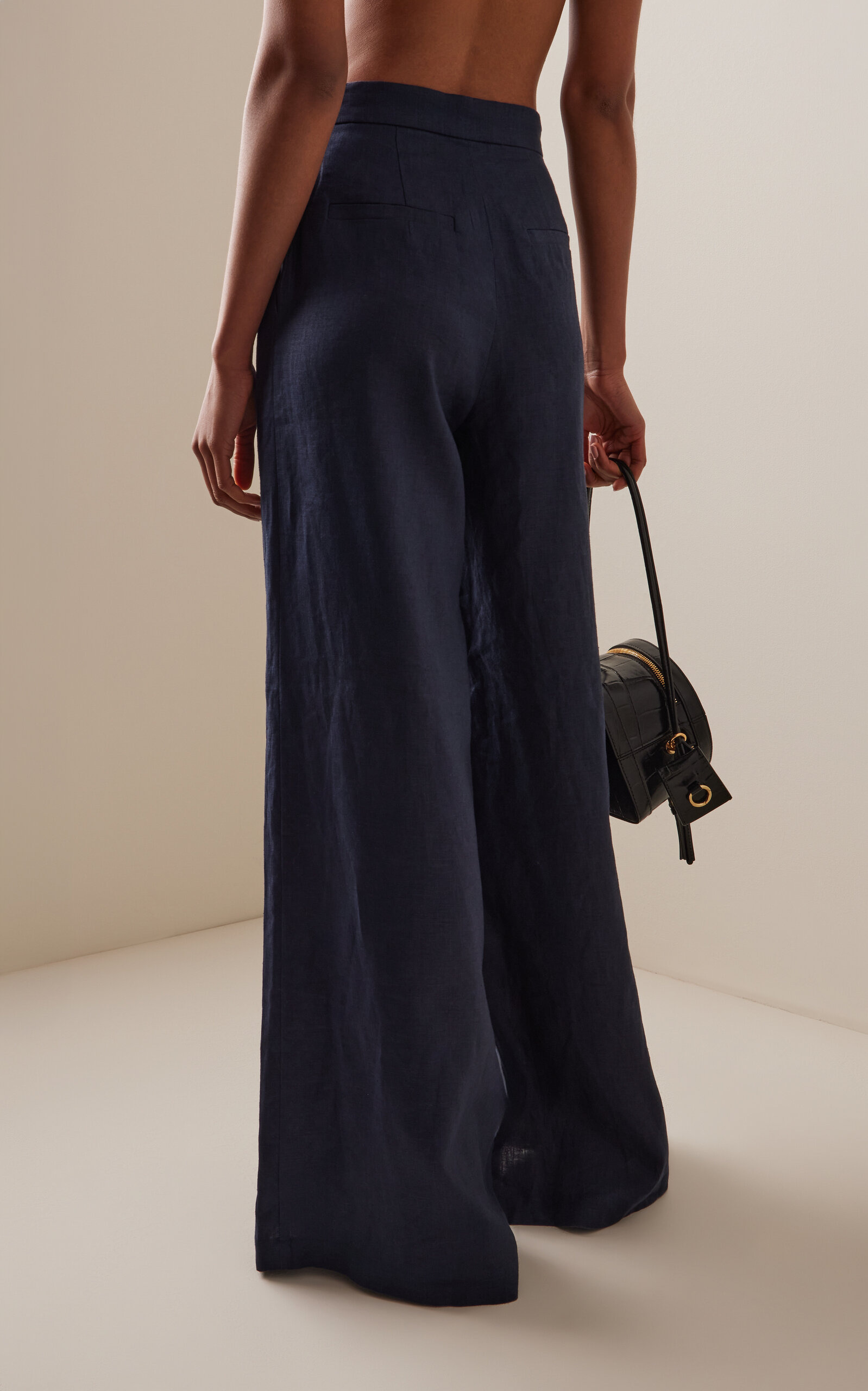 Una Metafora Pleated Linen Flared Pants navy - 4