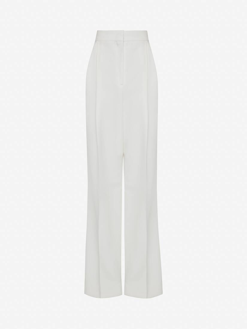 Women's Wool Wide Leg Trousers in Ivory - 1