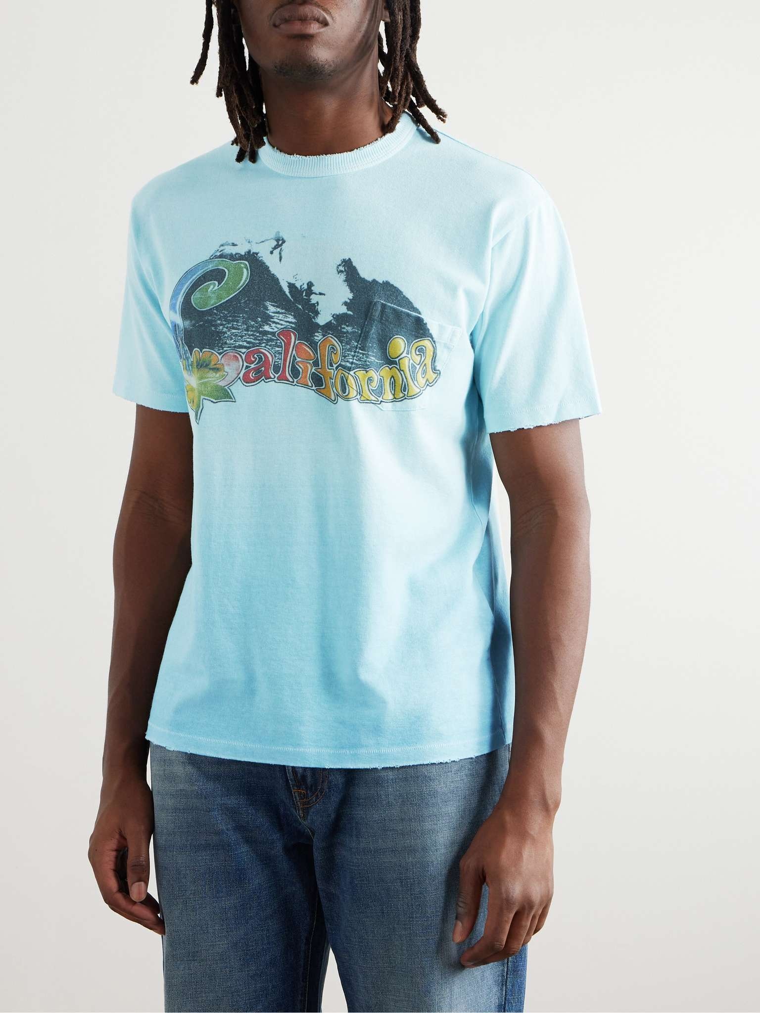 California Slim-Fit Distressed Printed Cotton and Linen-Blend Jersey T-Shirt - 3