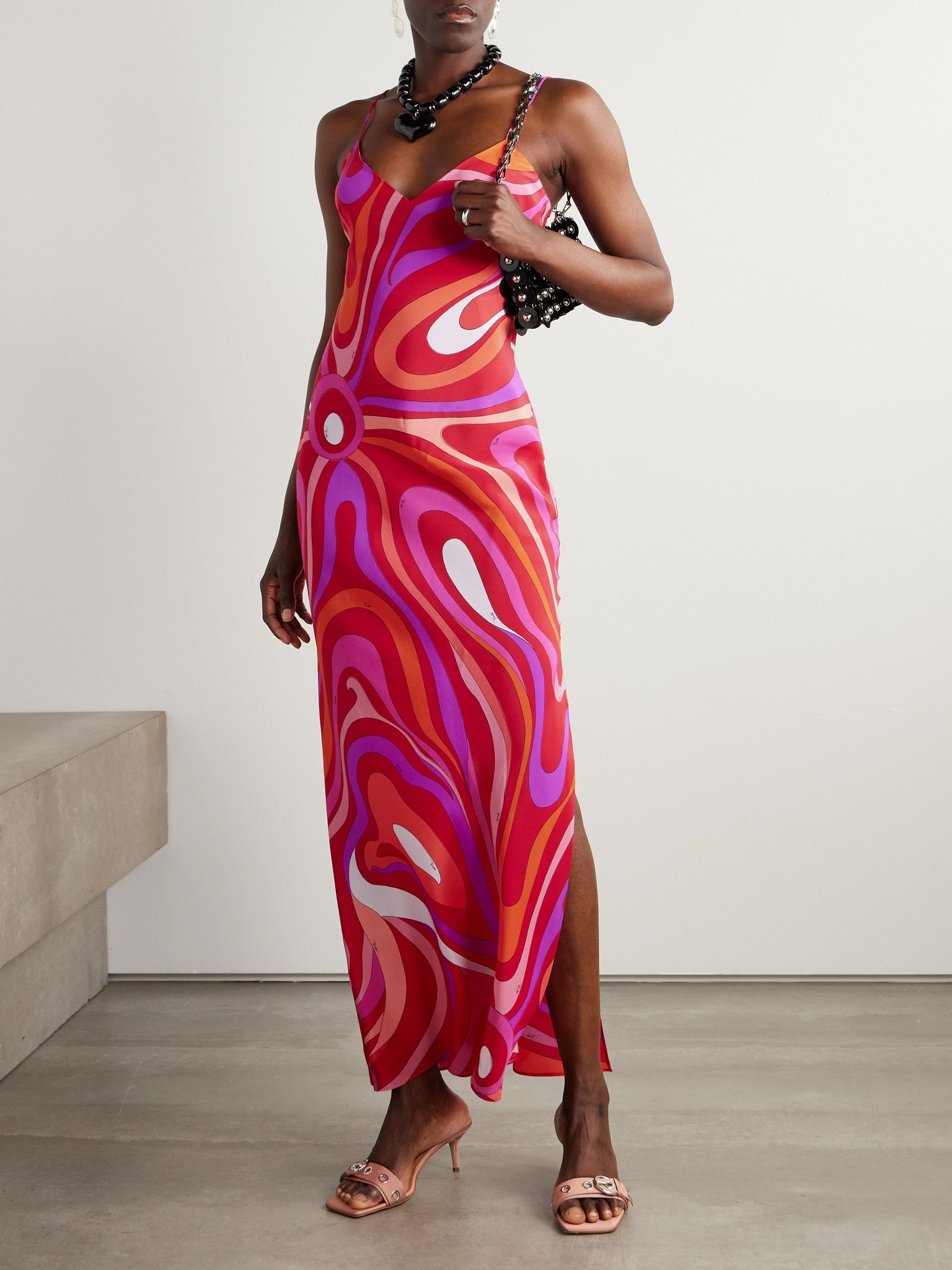 Marmo printed silk crepe de chine maxi dress Fuchsia - 2