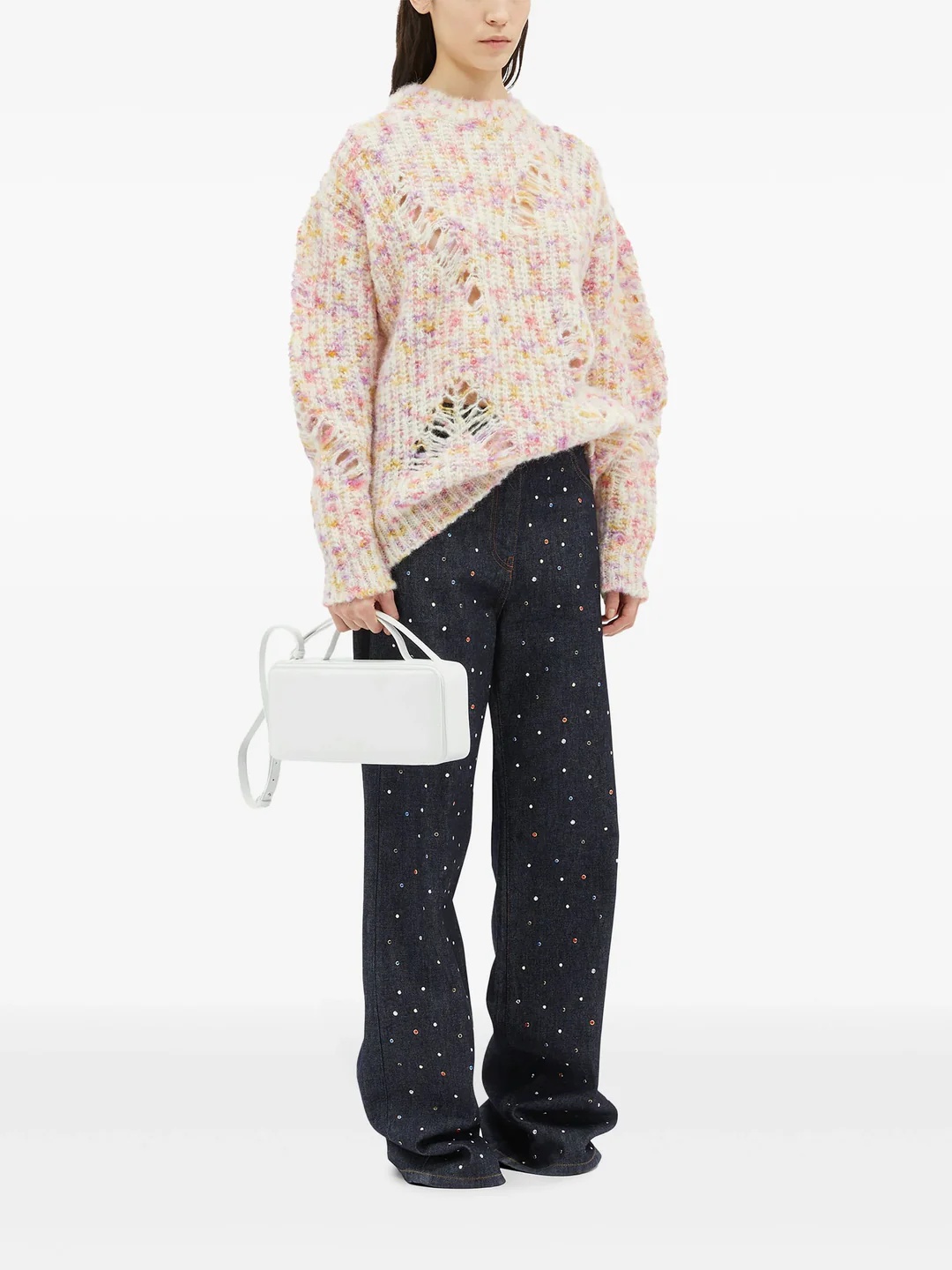 MSGM Wide-leg dark blue denim pants with studs | REVERSIBLE