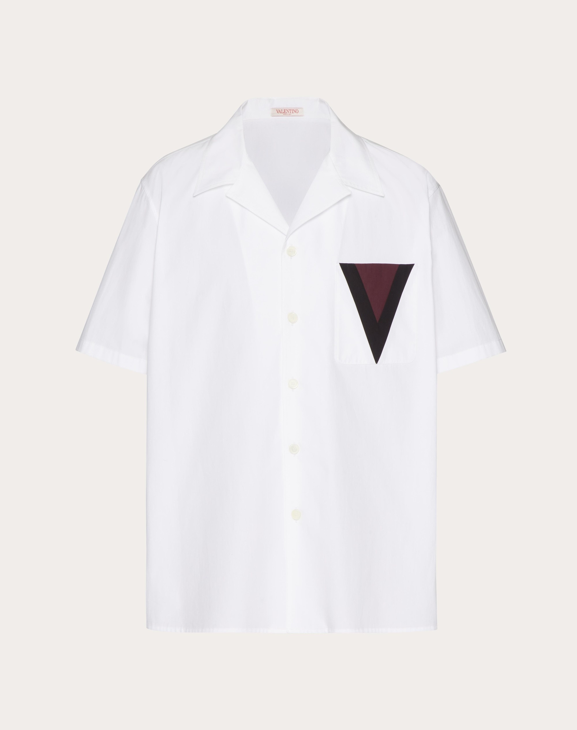 COTTON BOWLING SHIRT WITH INLAID V DETAIL - 1