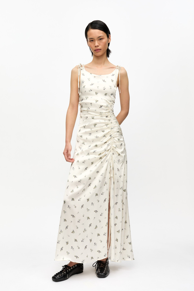 GANNI WHITE SATIN GATHERED DRESS outlook