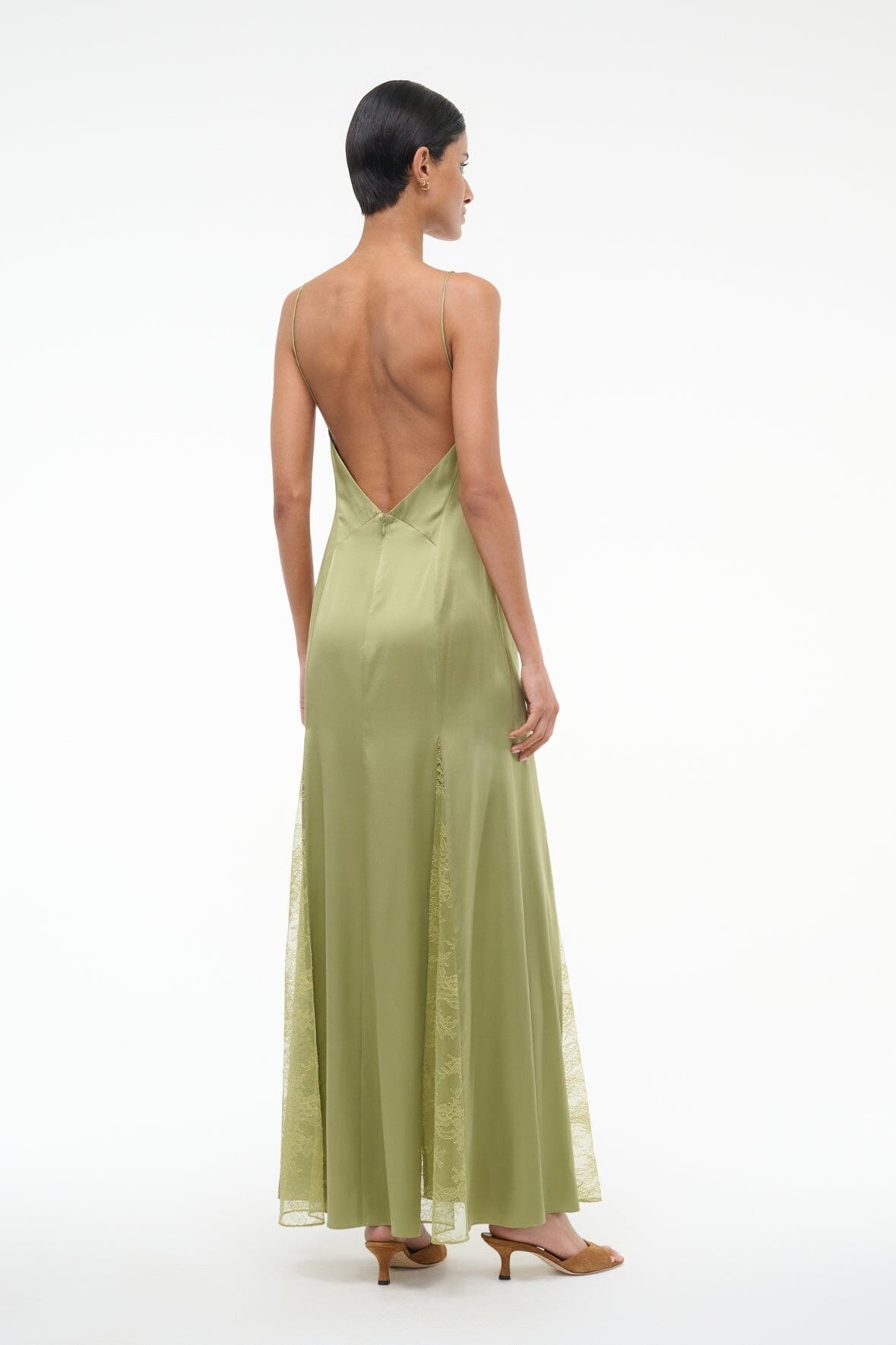 STAUD TRINITY SILK DRESS MOSS - 3