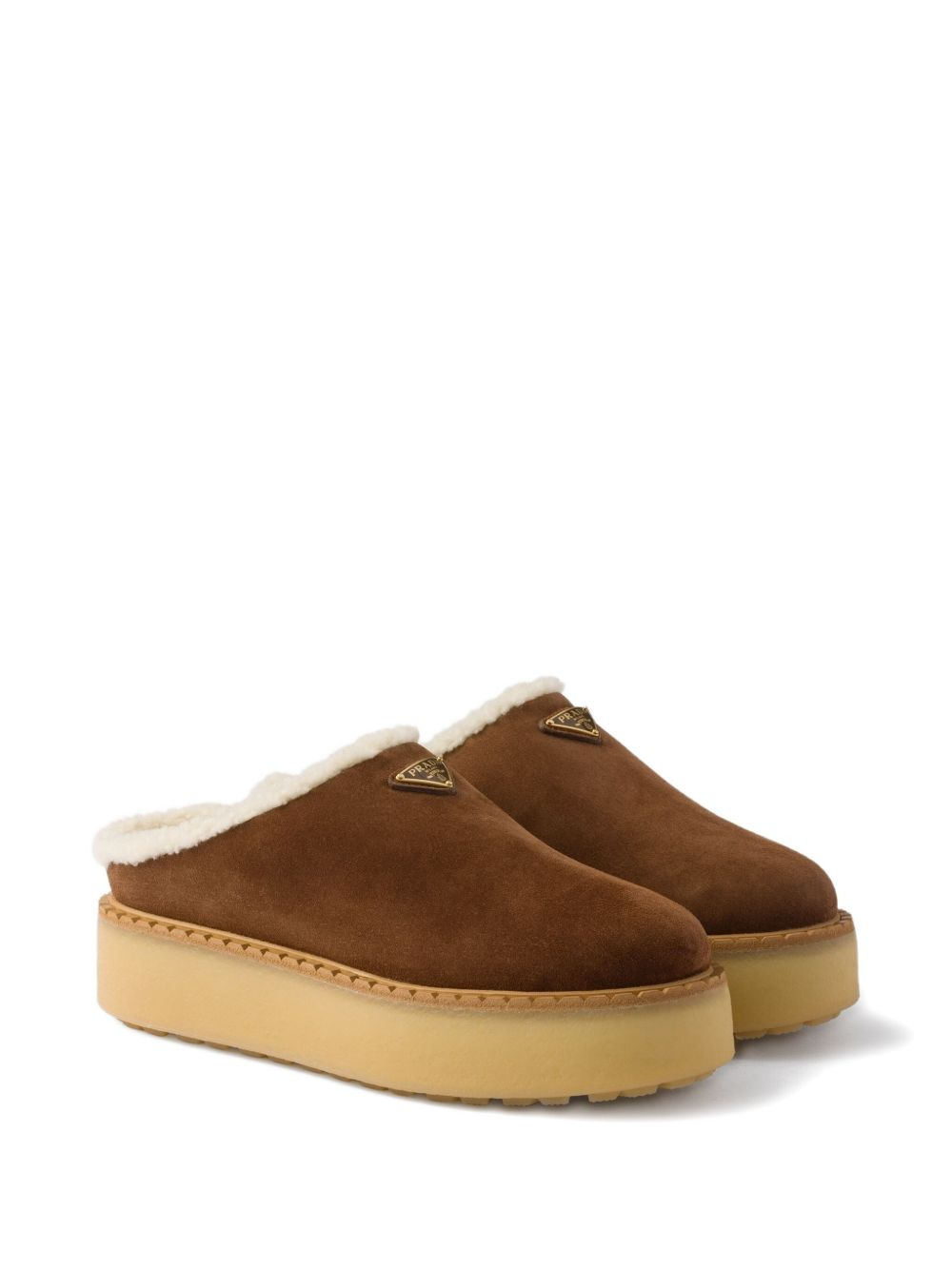 shearling-lined suede mules - 2