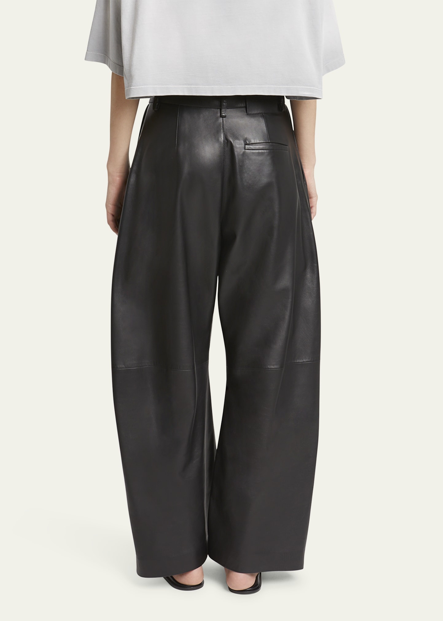 Barrel Shaped Pleated Leather Trousers - 3