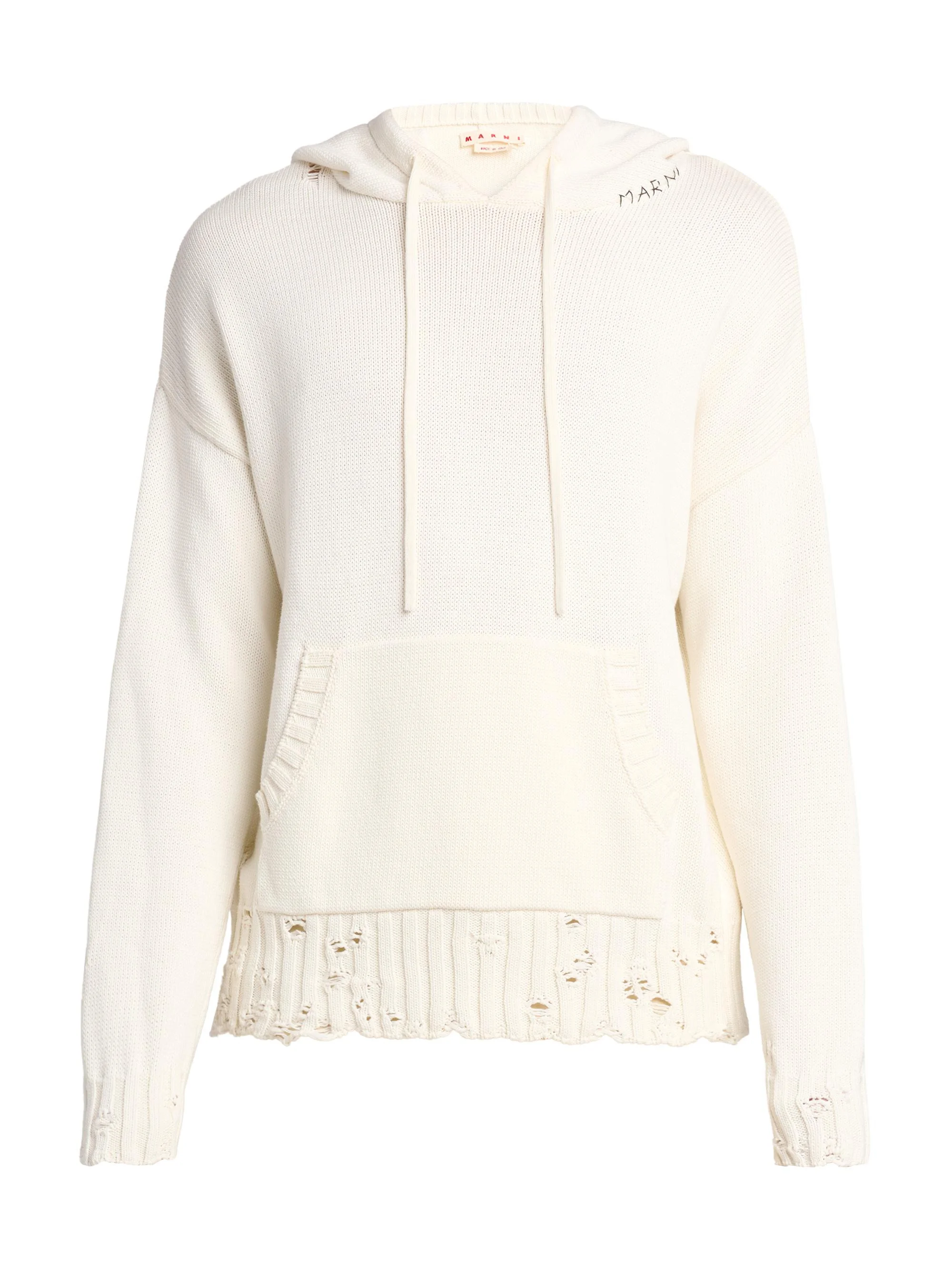 Men's Distressed Hooded Sweater - Lily White - 1