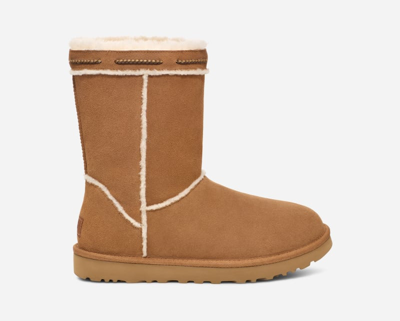 ® Women's Classic Short Shearling Braid Sheepskin Classic Boots in Chestnut 1