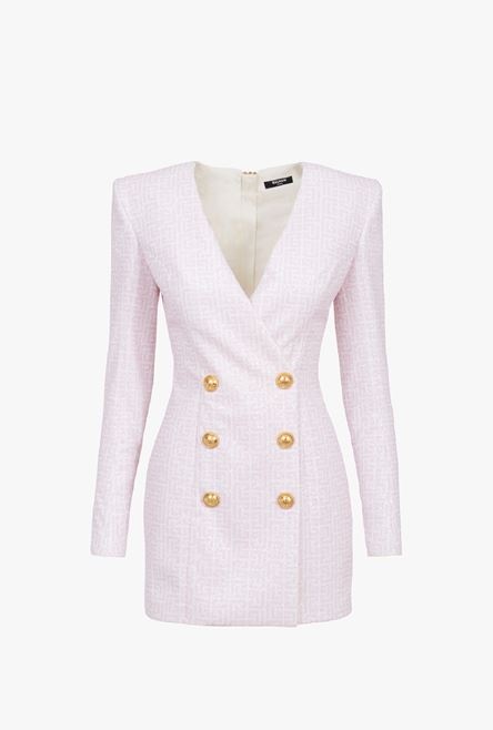 Pale pink and white sequined dress with Balmain monogram - 1