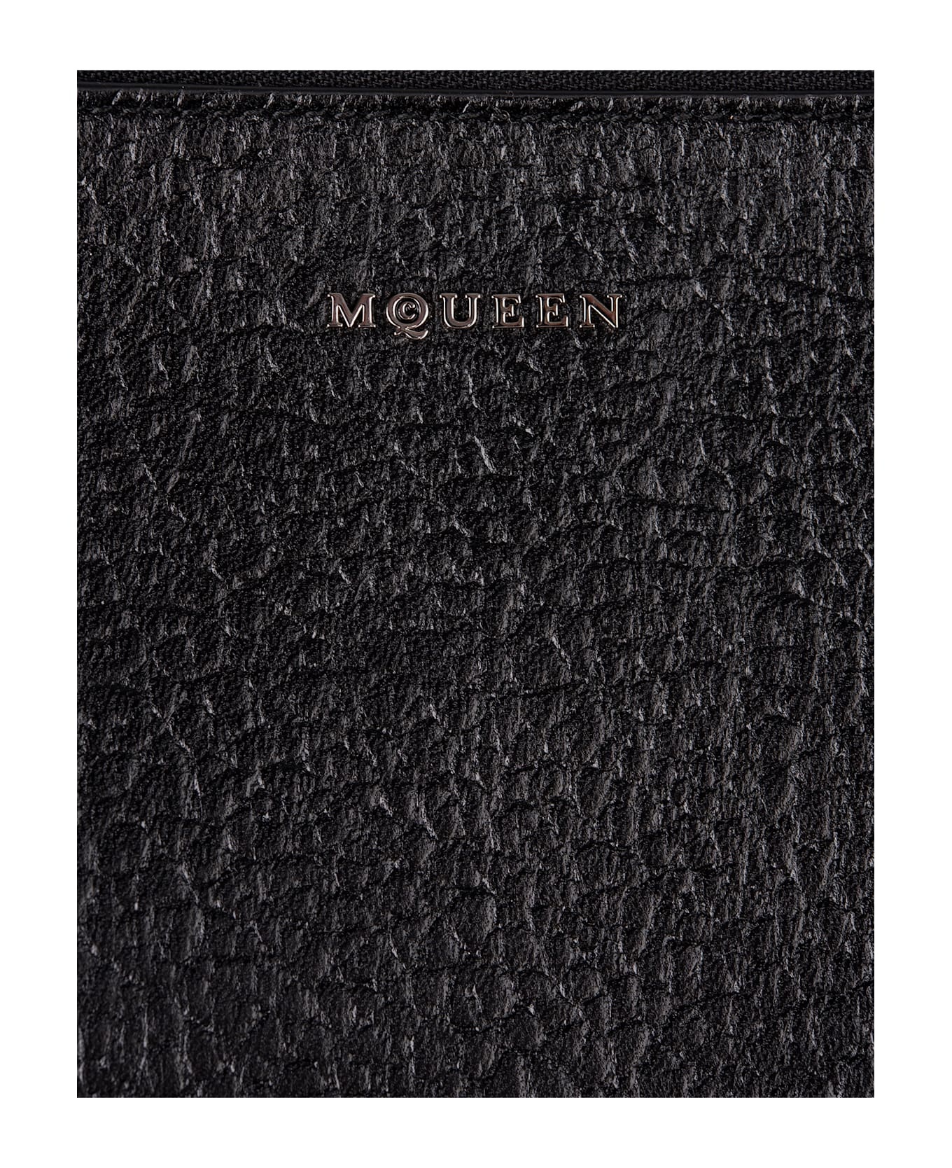 Black Hammered Leather Clutch Bag With Logo - 3