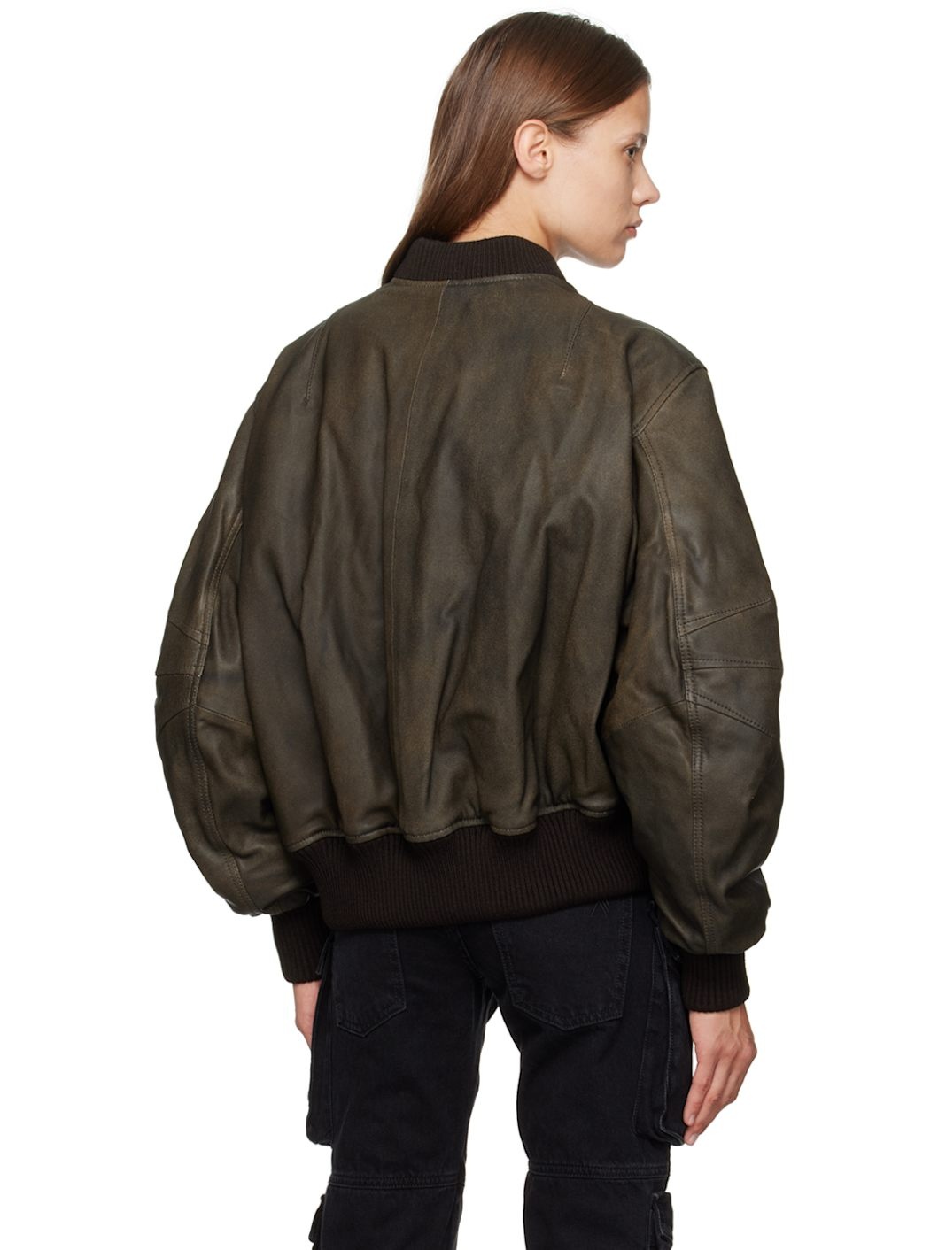 SSENSE Exclusive Brown Anja Leather Bomber Jacket - 3
