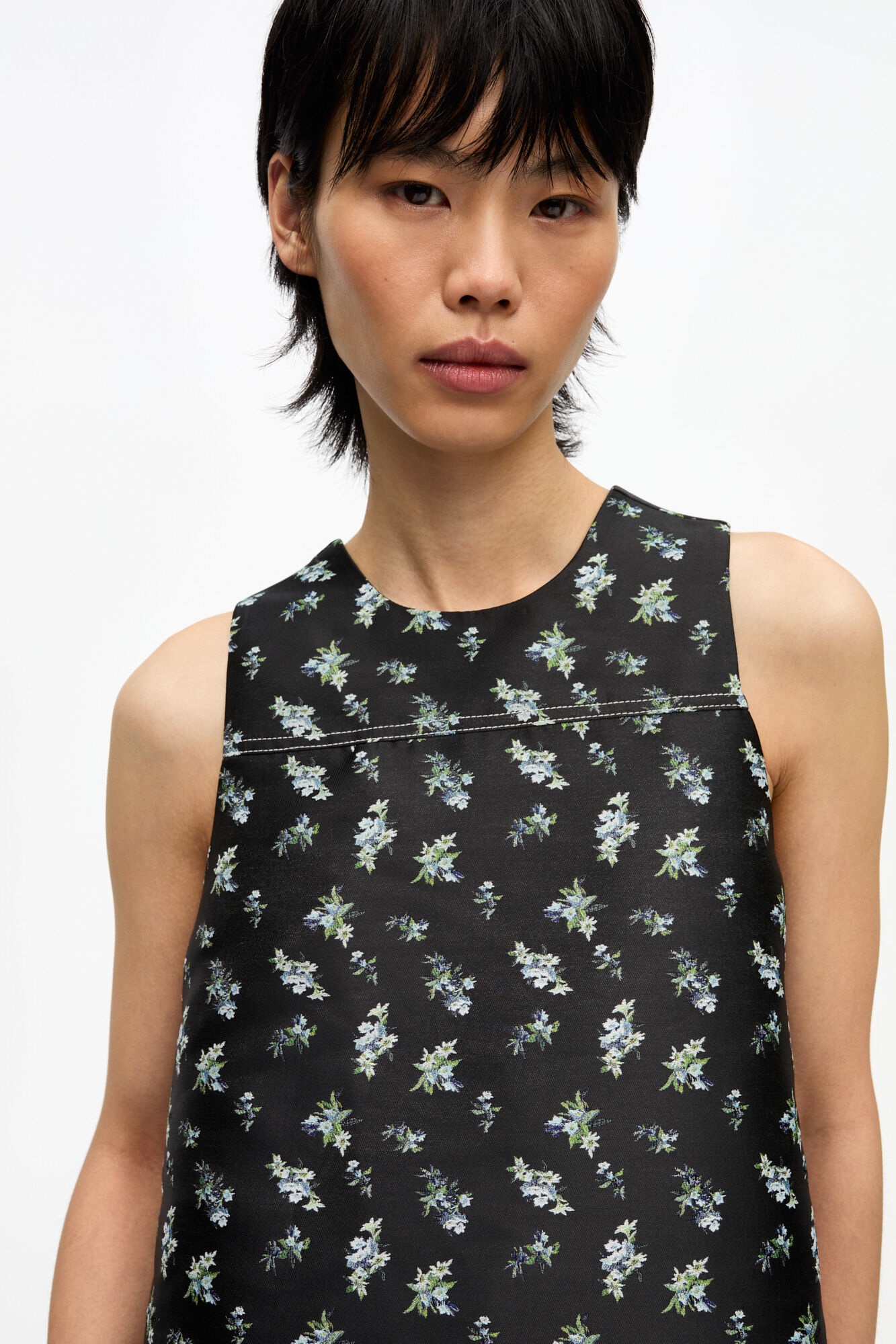 FLORAL JACQUARD SLEEVELESS TOP - 5