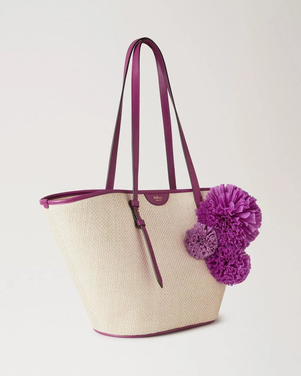Basket Tote Orchid Bloom Raffia & Pom Poms - 4