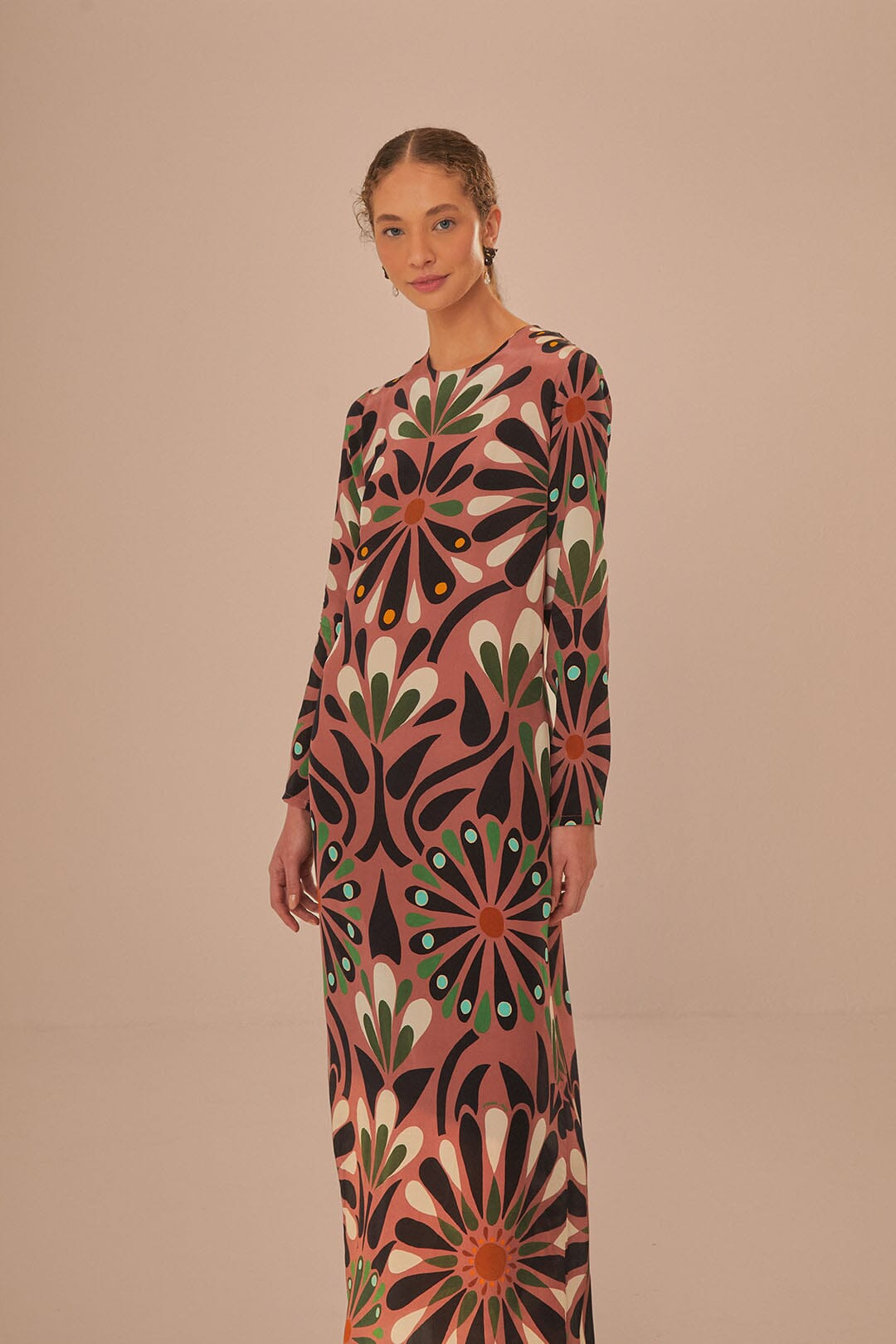 Pink Ainika Flowers Long Sleeve Maxi Dress - 2