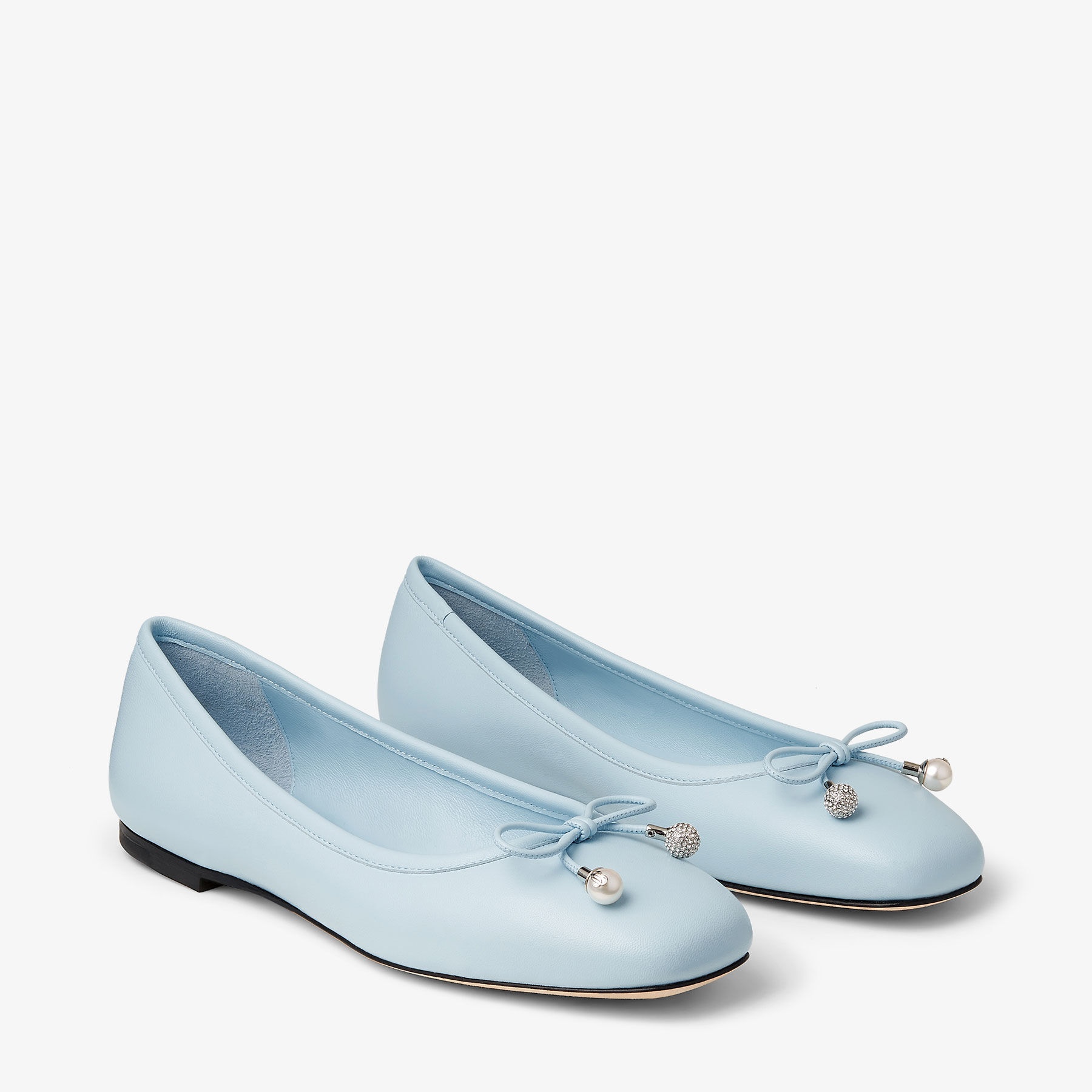 Elme Flat
Ice Blue Nappa Leather Flats with Pearl Embellishment - 2